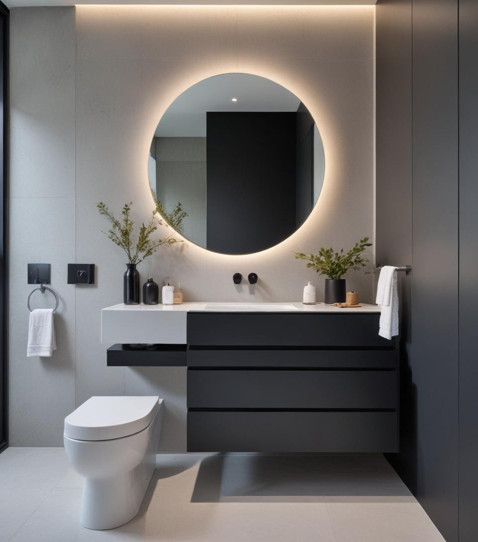 MirrorDecorArt - Yuvarlak Gün Işığı Led Aydınlatmalı Banyo Aynası, Tuvalet Aynası, Led'li Banyo Aynası, Makyaj Aynası