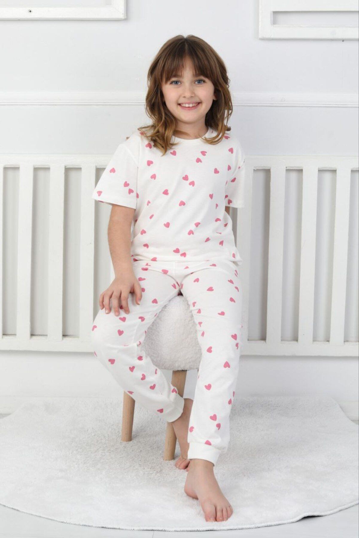 Kalpl Desenli Kız Çocuk Yazlık Pijama Takımı