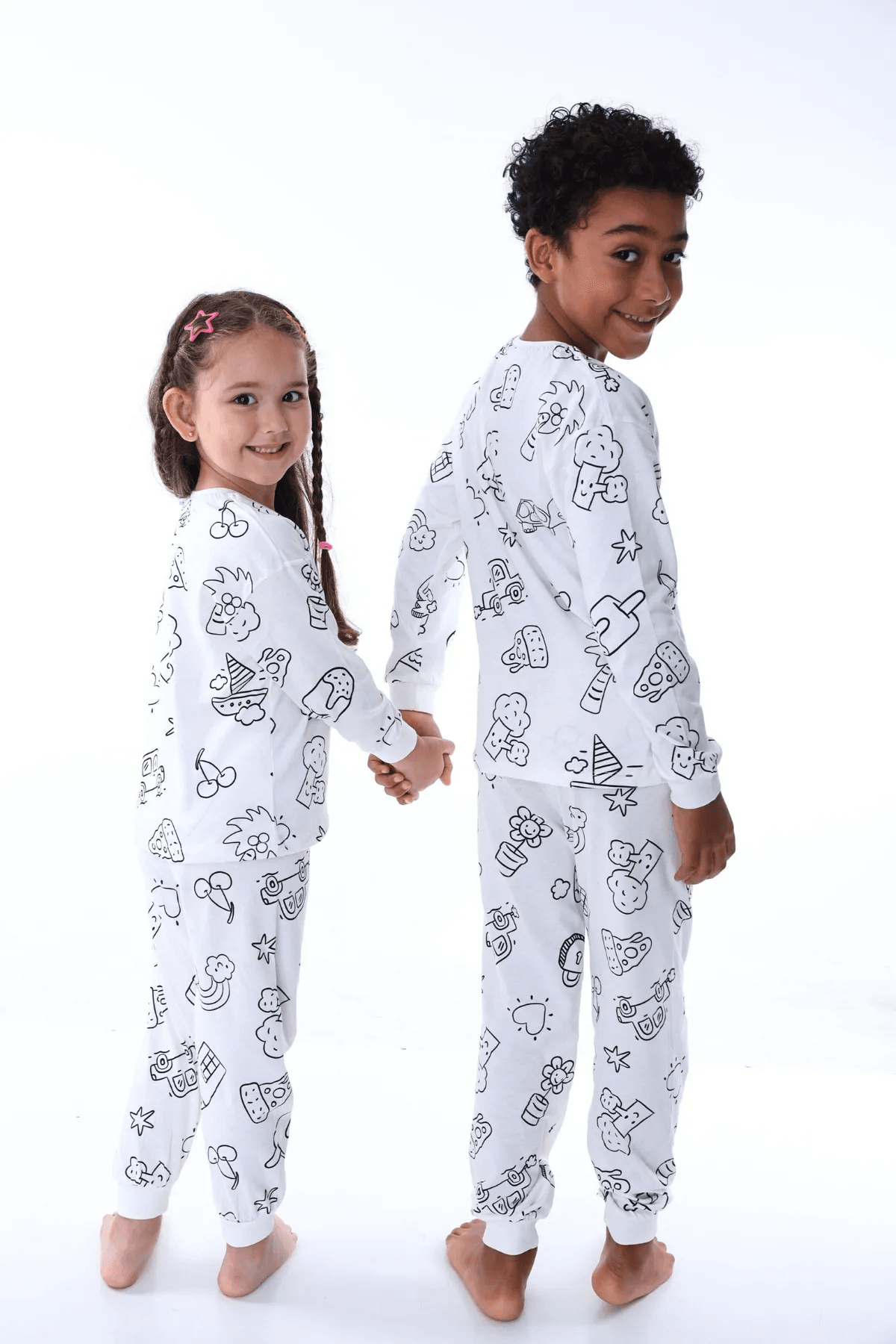 Unisex Boya Hediyeli Mevsimlik Boyanabilen Çocuk Pijama Takımı (6lı Boya Hediyeli)