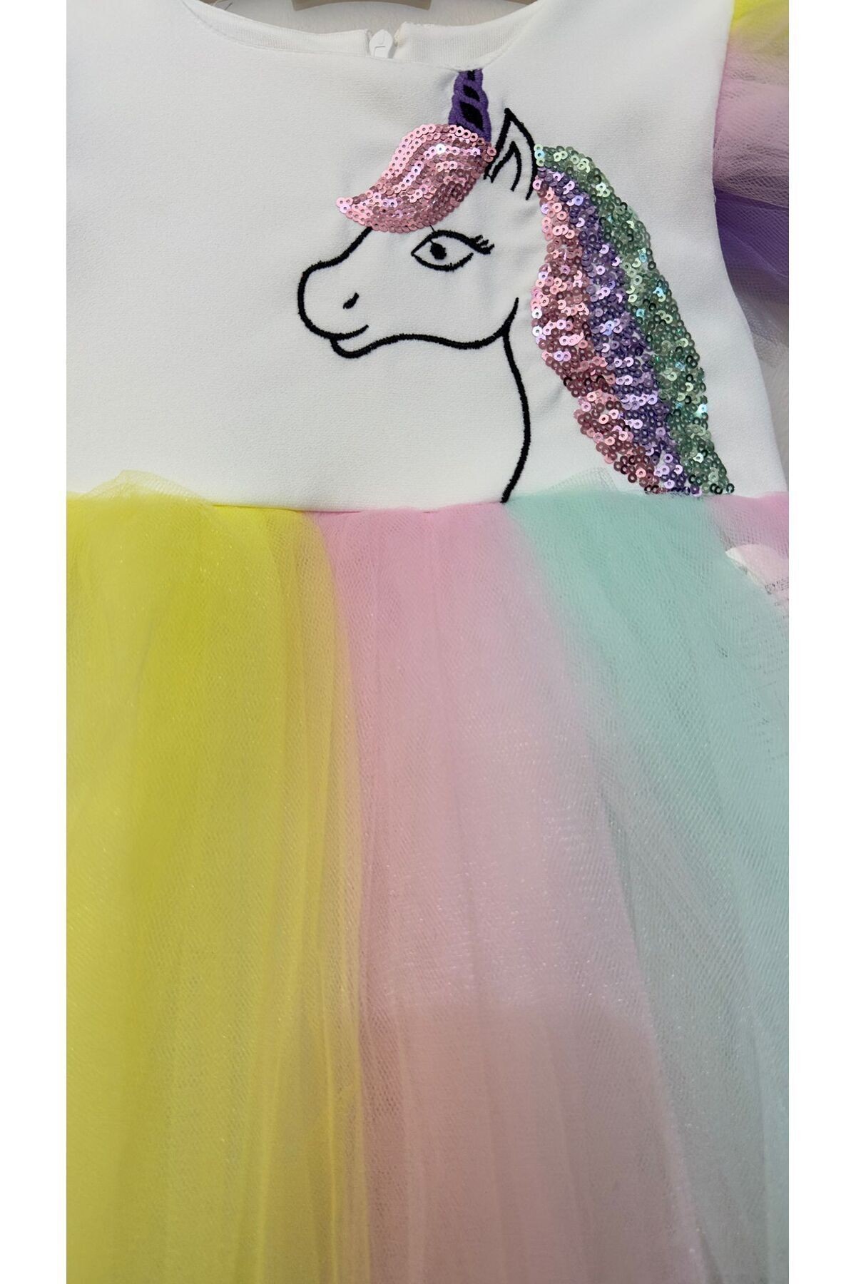 Unicorn İşlemeli Tütülü Kız Çocuk Doğumgünü Elbise