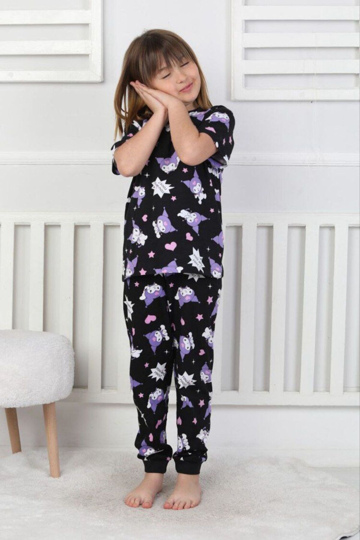 Kız Çocuk Kuromi Kısa Kollu Pijama Takımı