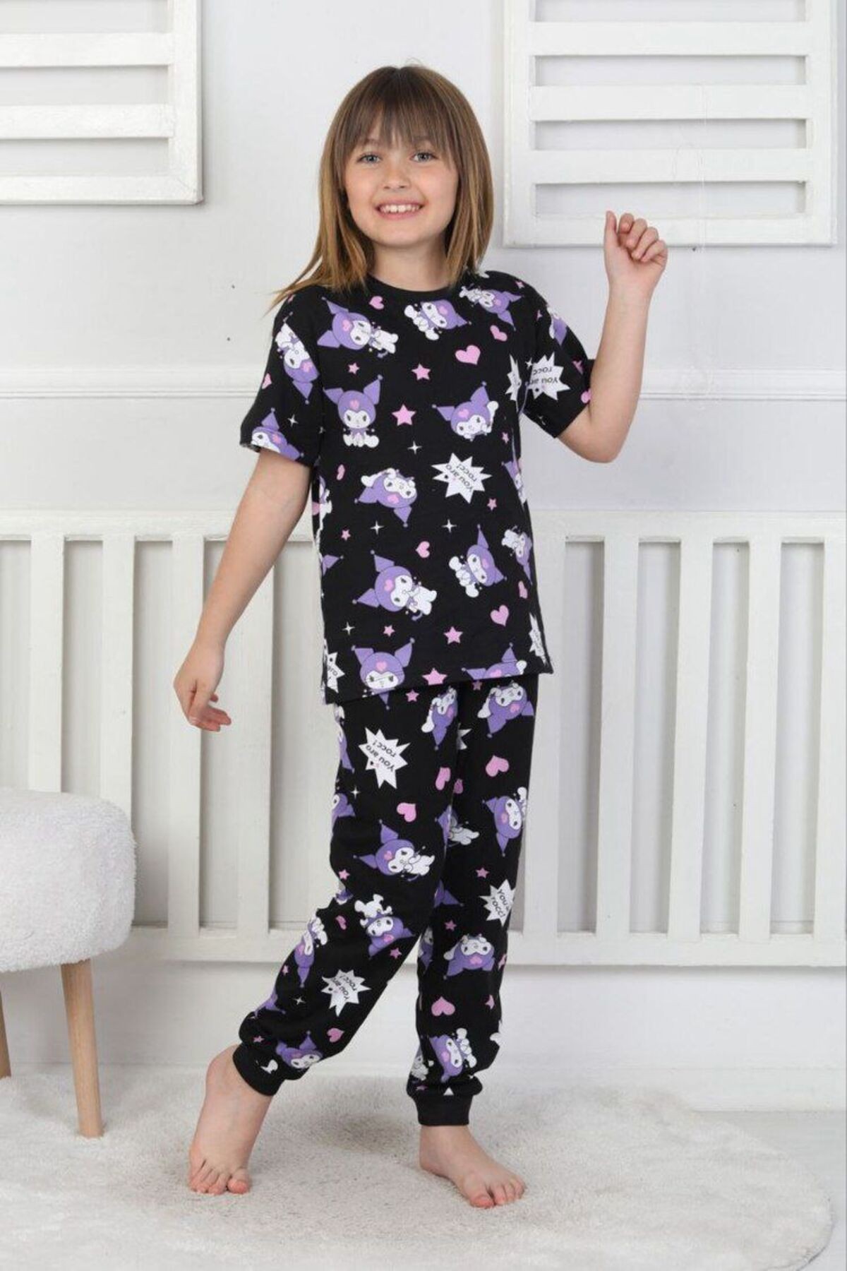 Kız Çocuk Kuromi Kısa Kollu Pijama Takımı