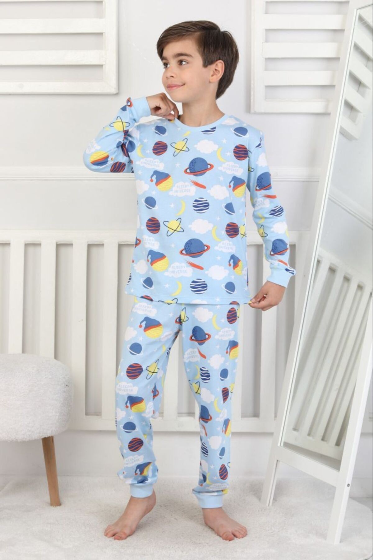 Mevsimlik Bulut Desenli Erkek Çocuk Pijama Takımı