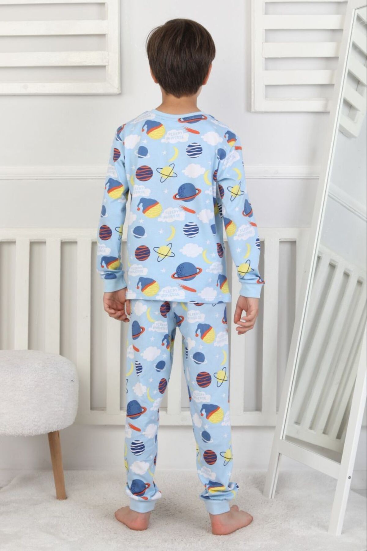 Mevsimlik Bulut Desenli Erkek Çocuk Pijama Takımı