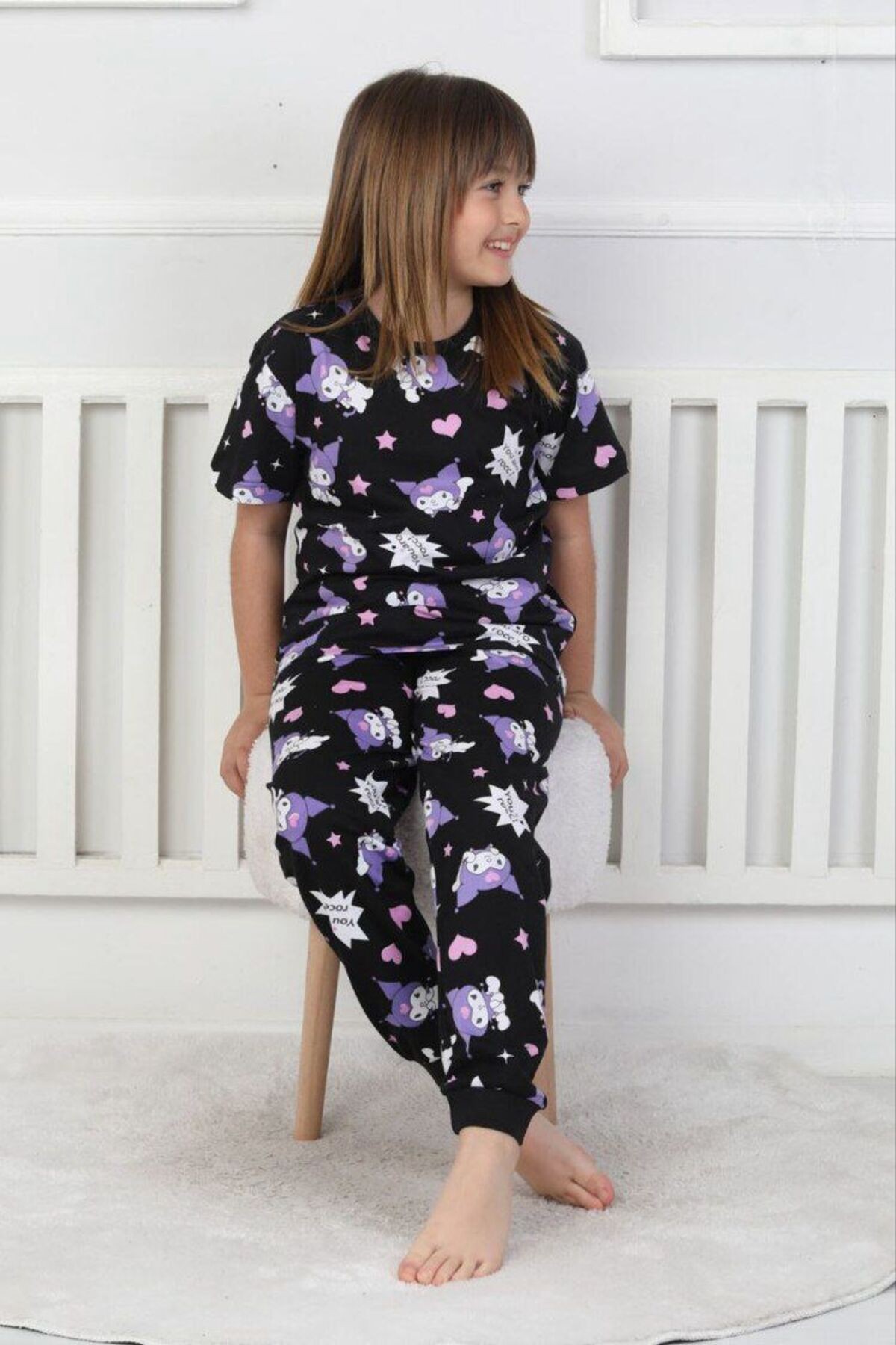 Kız Çocuk Kuromi Kısa Kollu Pijama Takımı