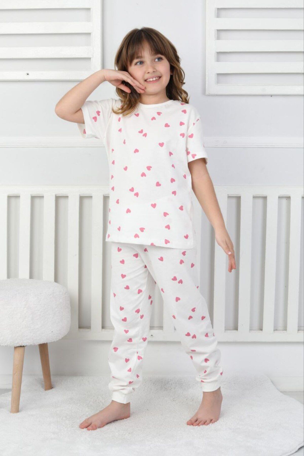 Kalpl Desenli Kız Çocuk Yazlık Pijama Takımı