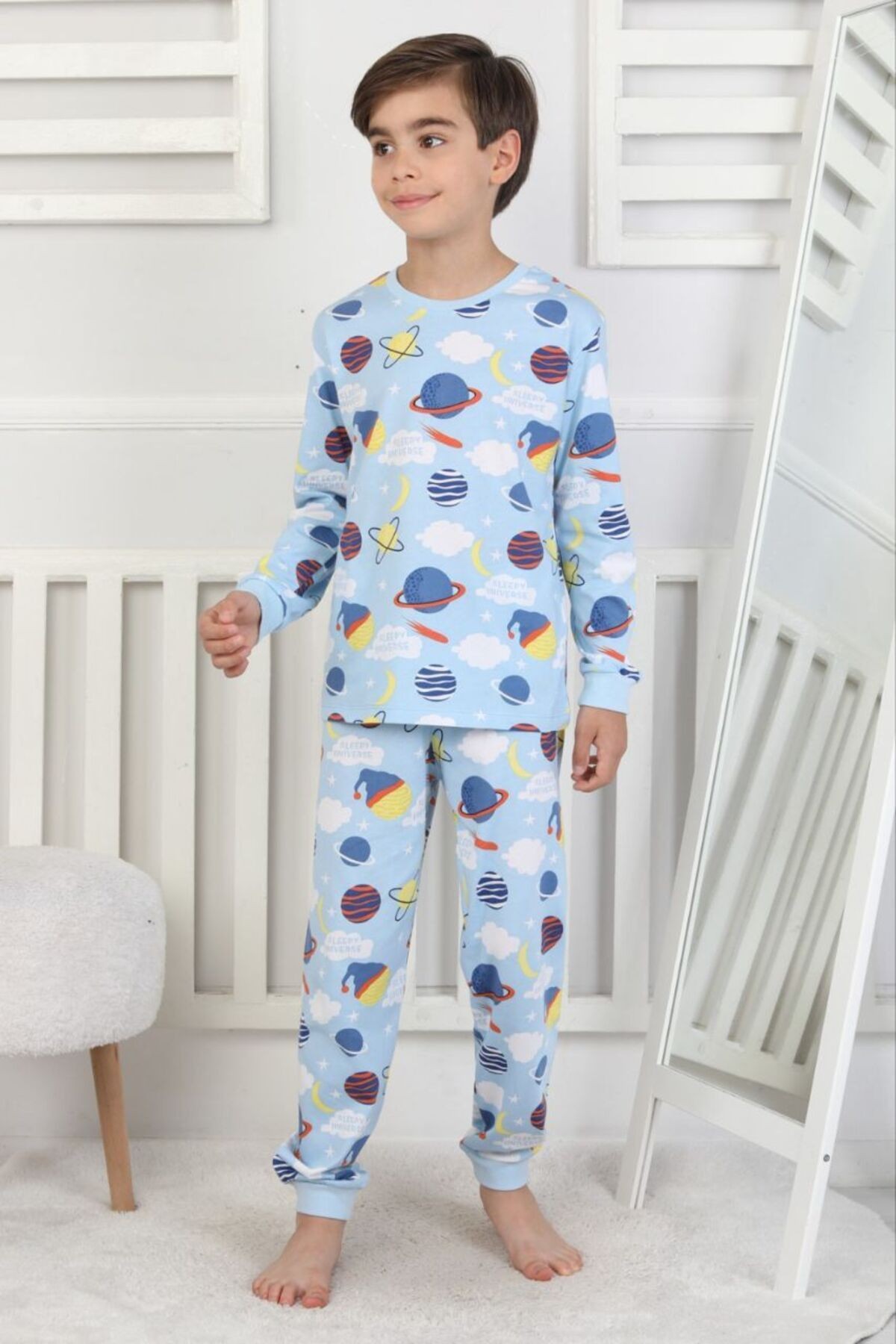 Mevsimlik Bulut Desenli Erkek Çocuk Pijama Takımı