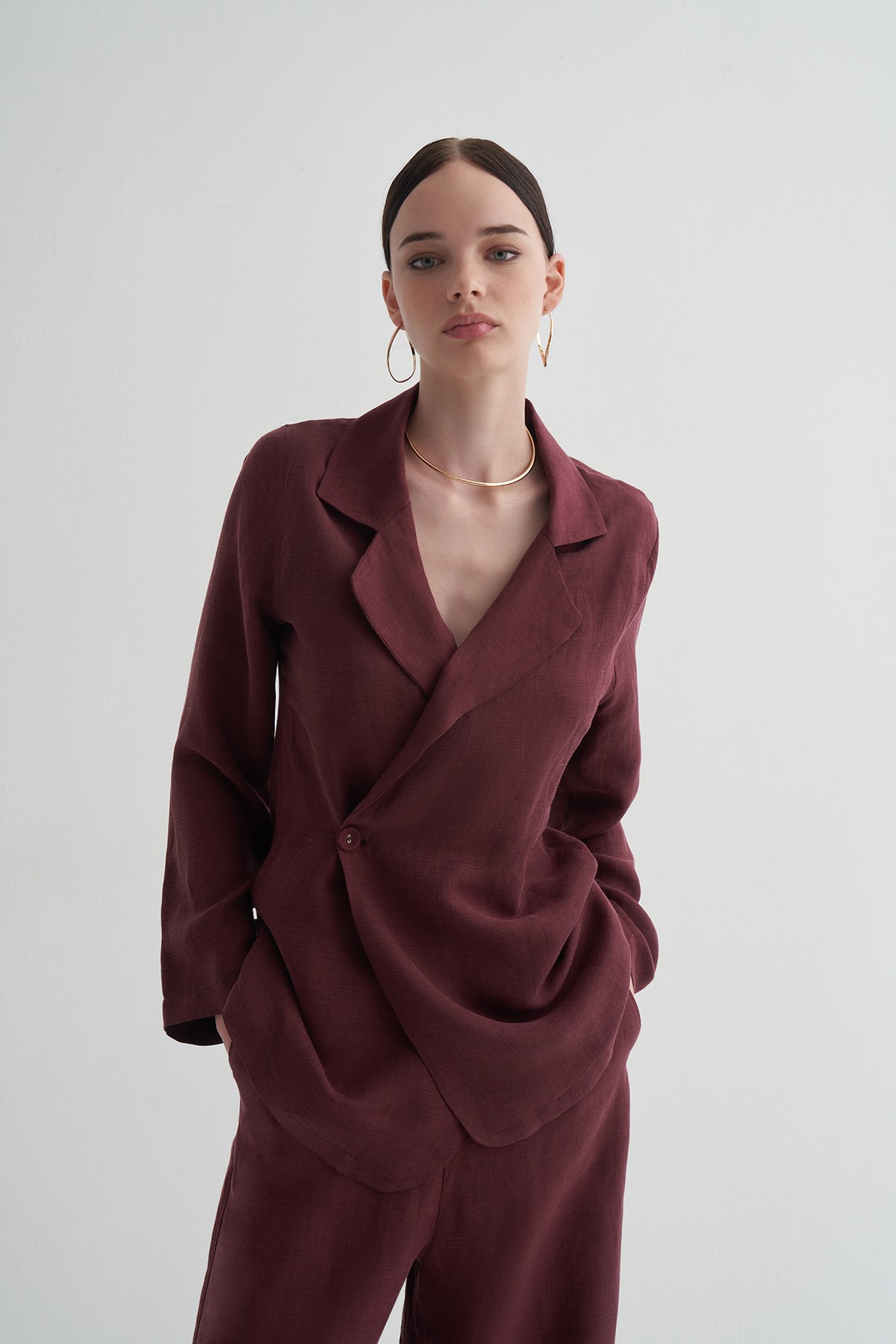 Bordo Cupro Keten Ceket