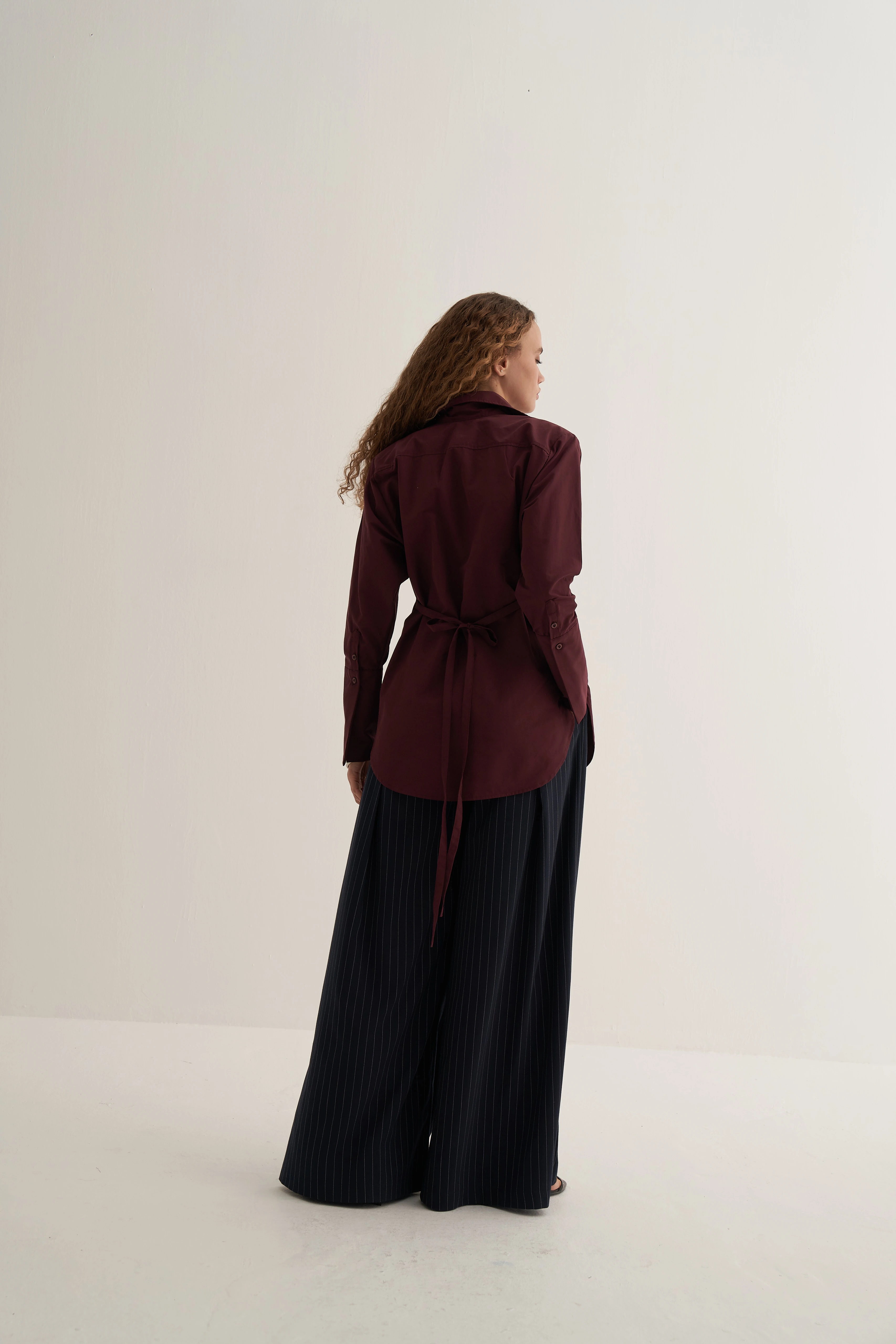 Bordo Vatkalı Bağlamalı Gömlek