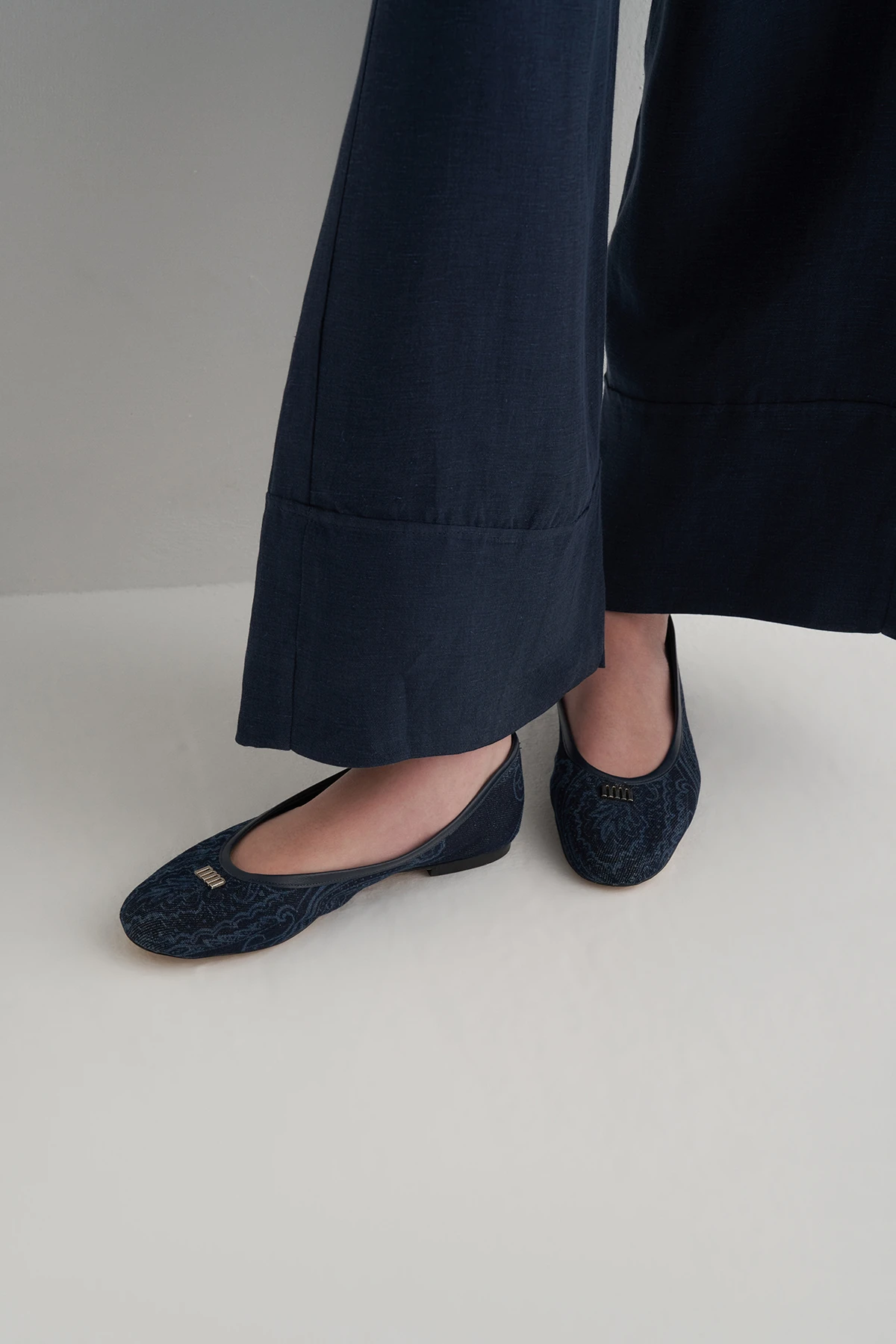 Lacivert Cupro Keten Pantolon