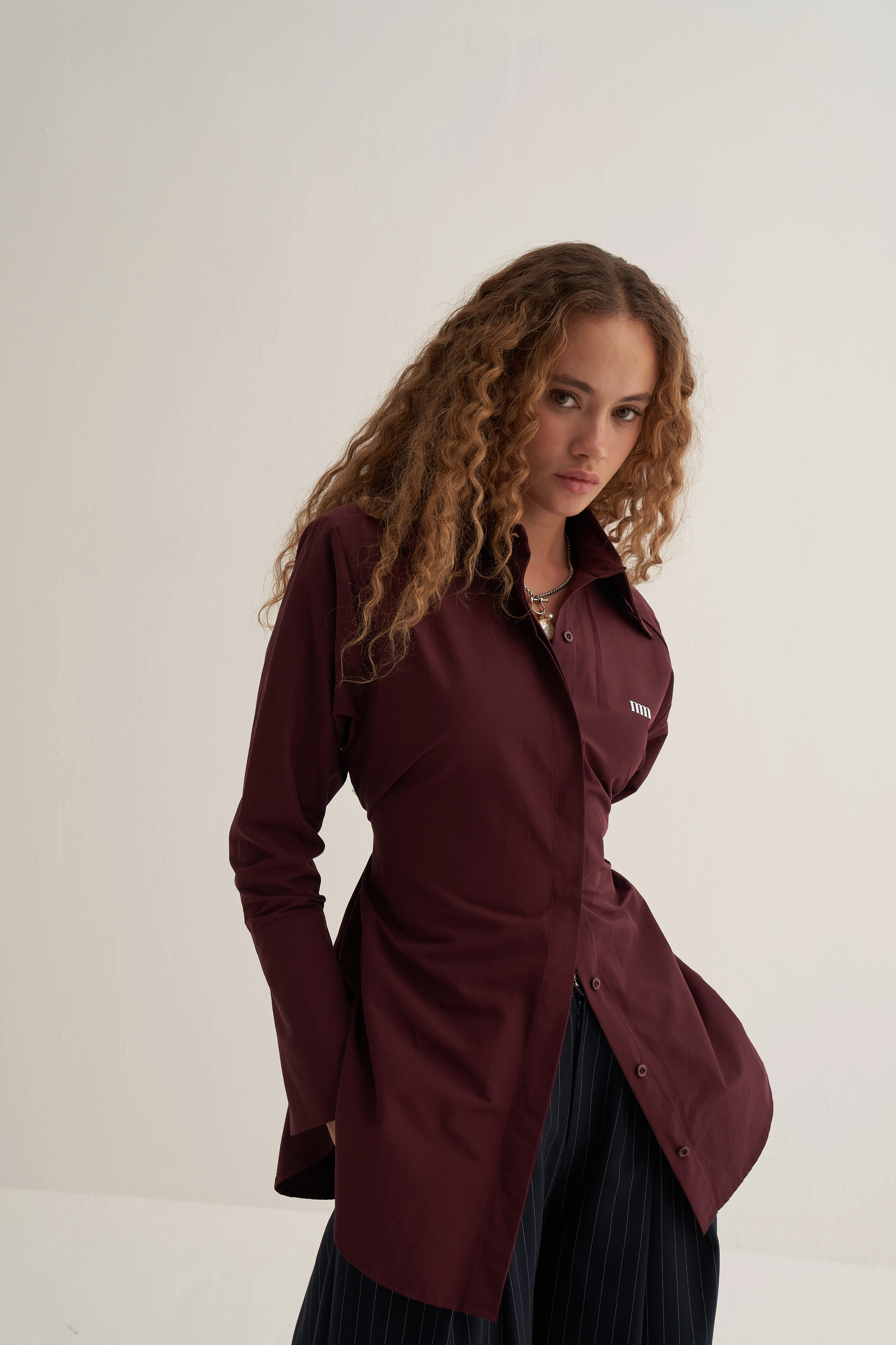 Bordo Vatkalı Bağlamalı Gömlek