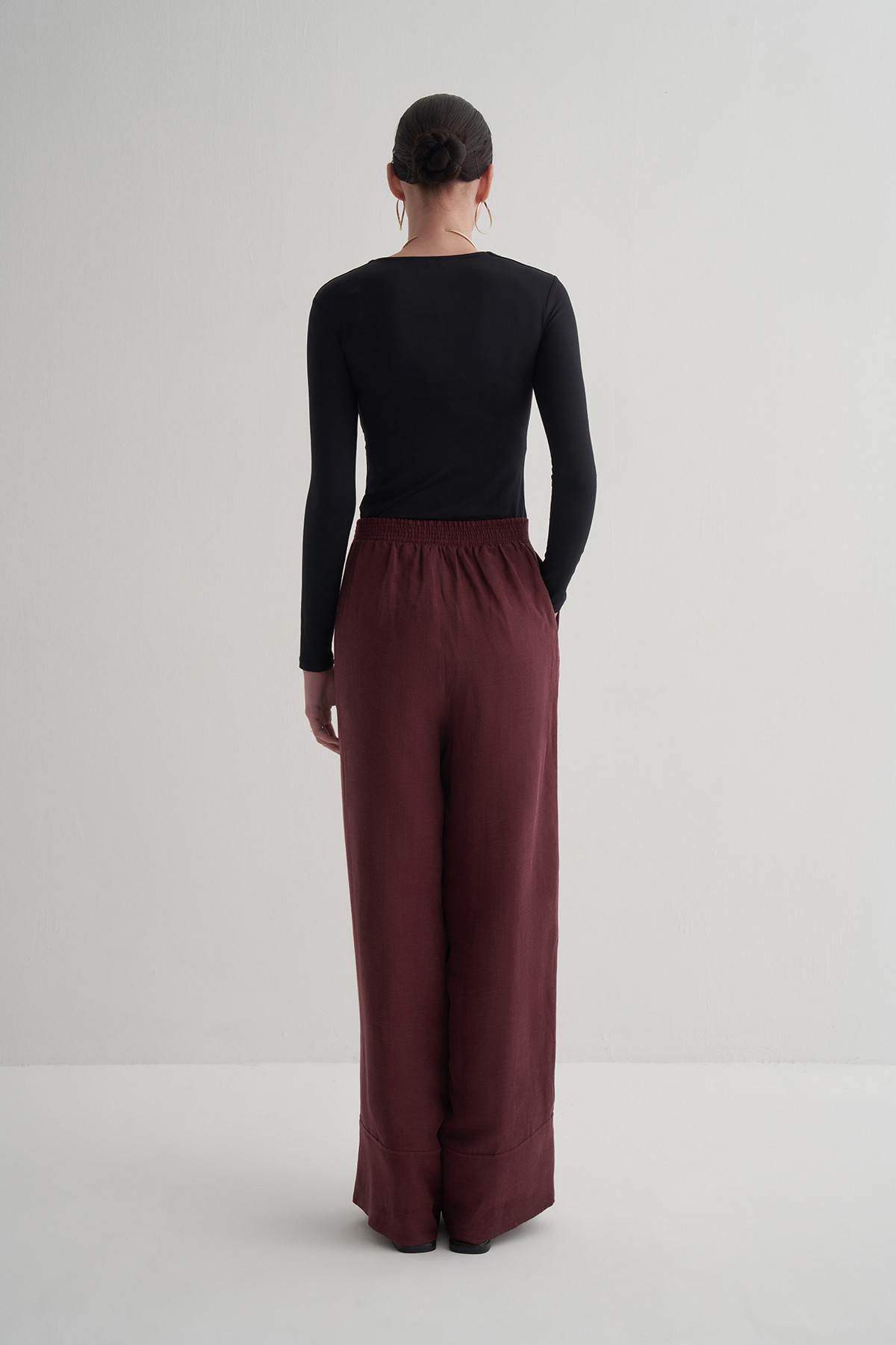 Bordo Cupro Keten Pantolon
