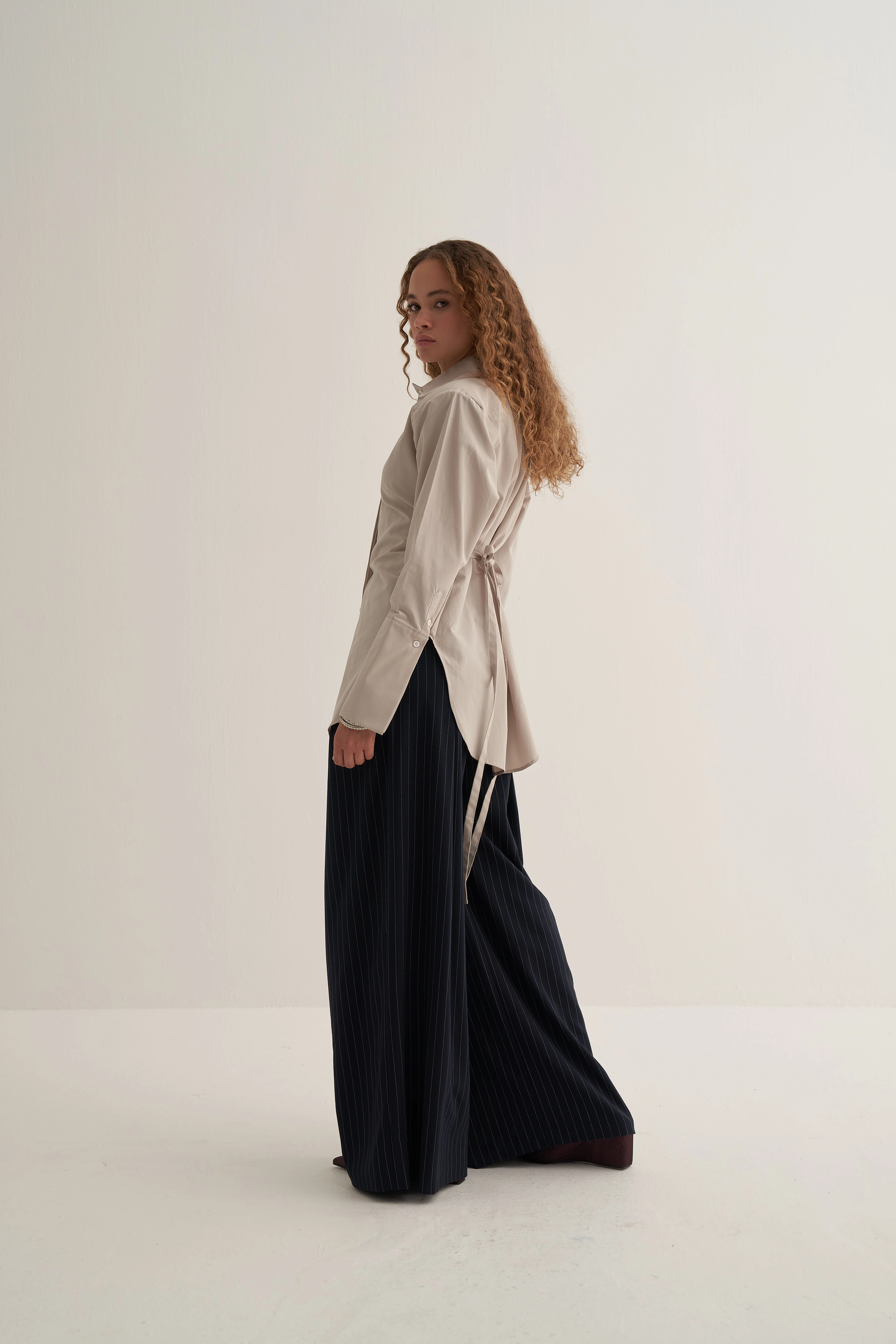 Taş Rengi Vatkalı Bağlamalı  Gömlek