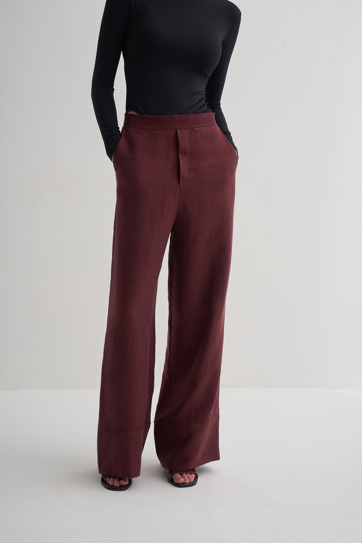 Bordo Cupro Keten Pantolon