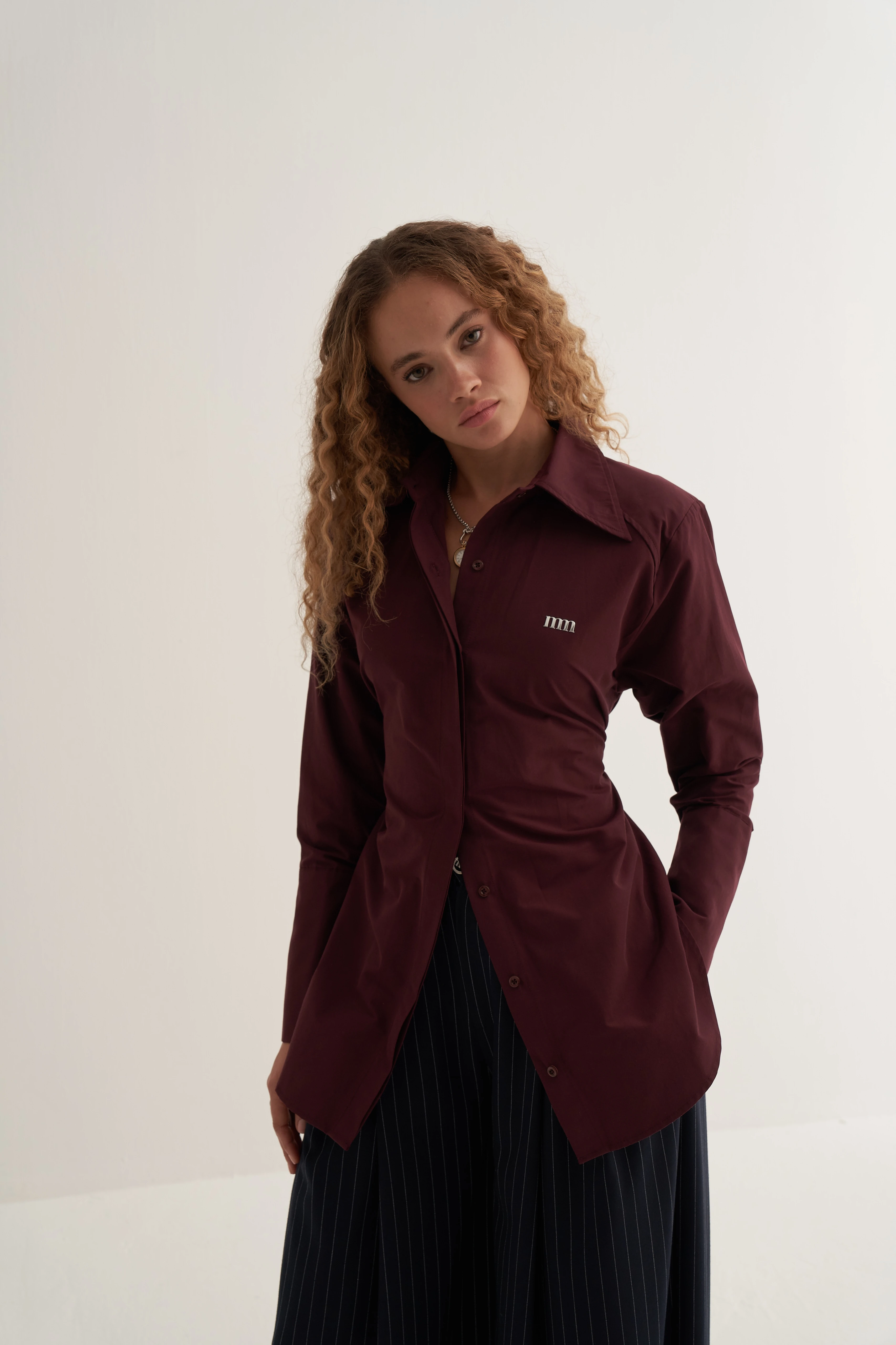 Bordo Vatkalı Bağlamalı Gömlek