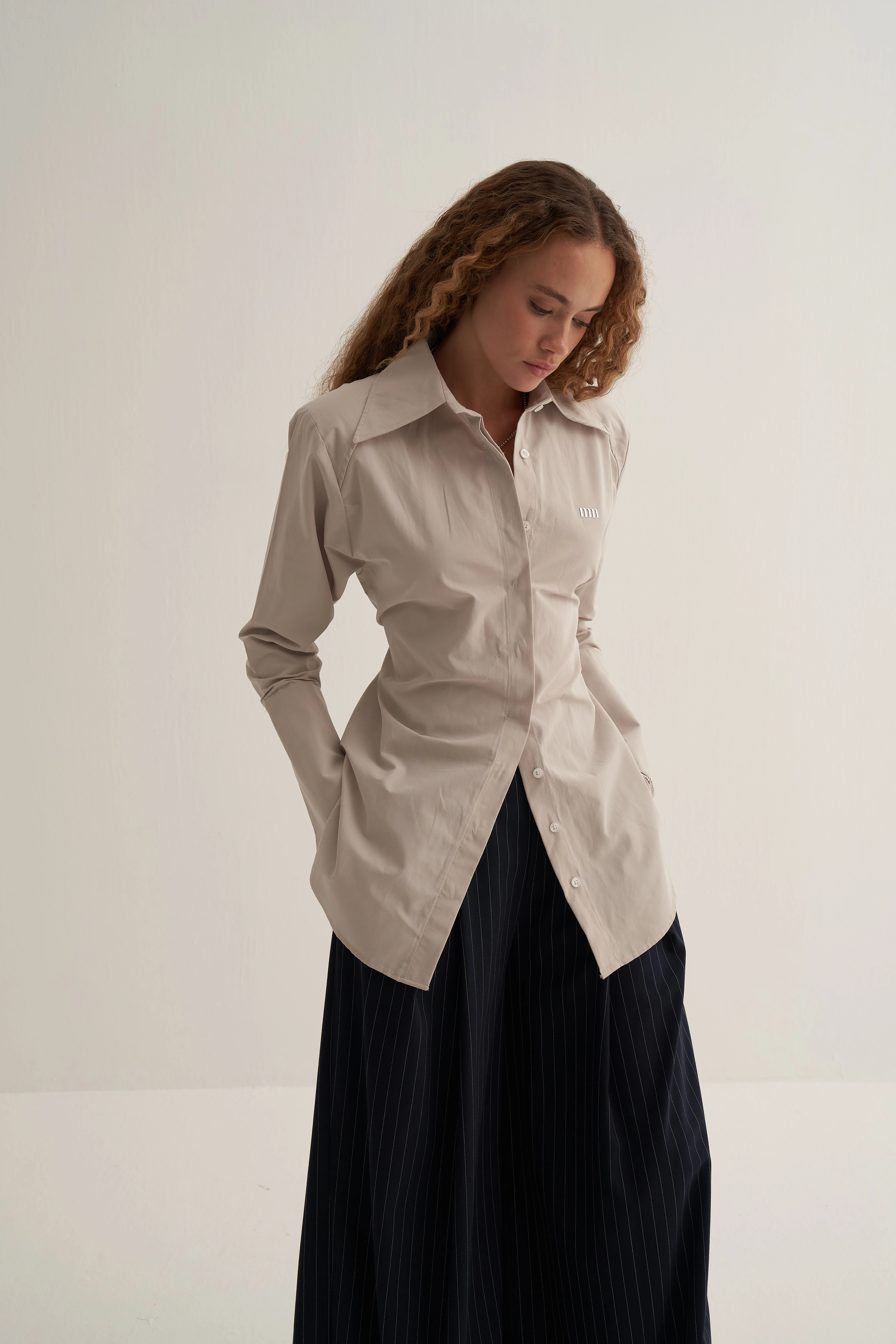 Taş Rengi Vatkalı Bağlamalı  Gömlek