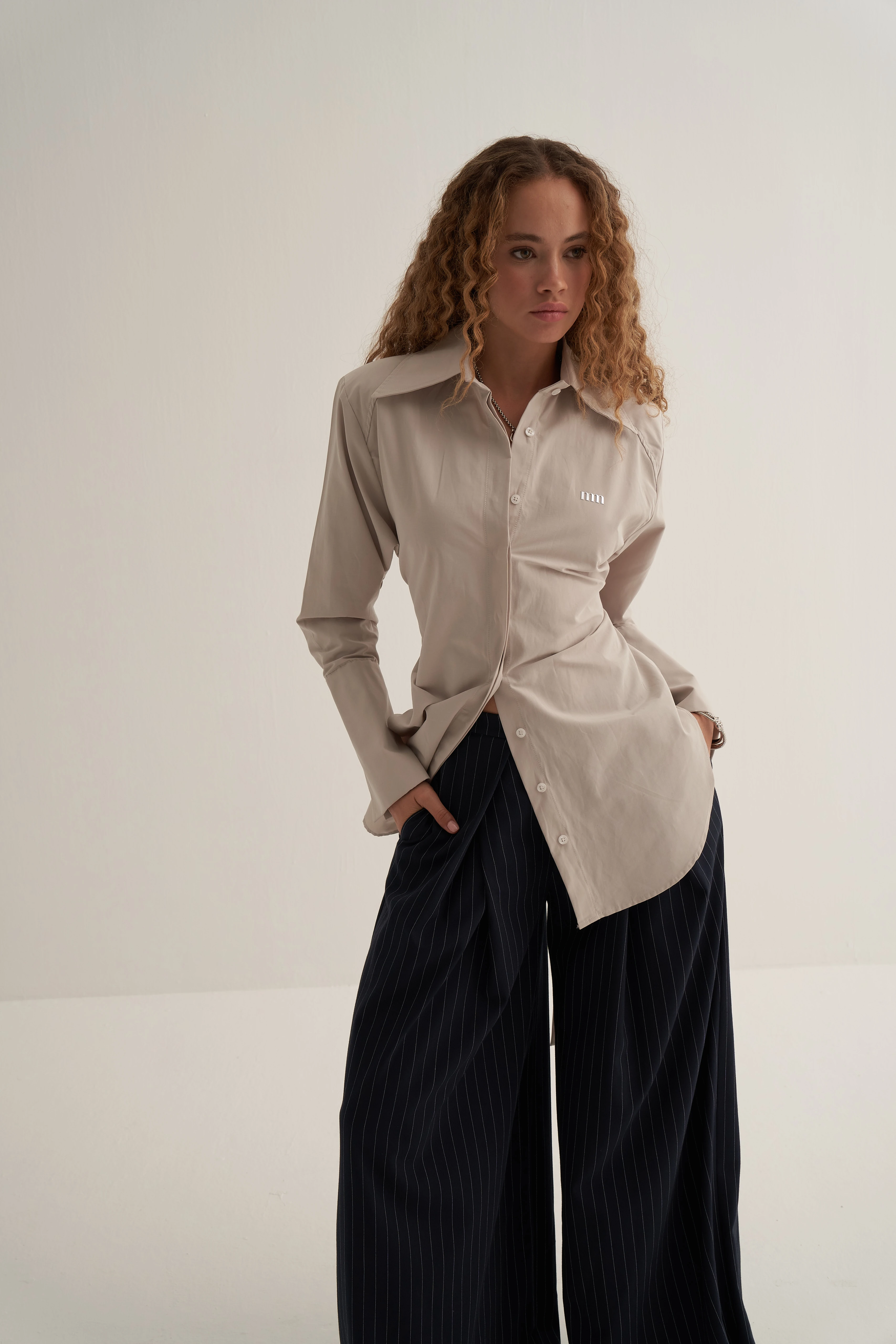 Taş Rengi Vatkalı Bağlamalı  Gömlek