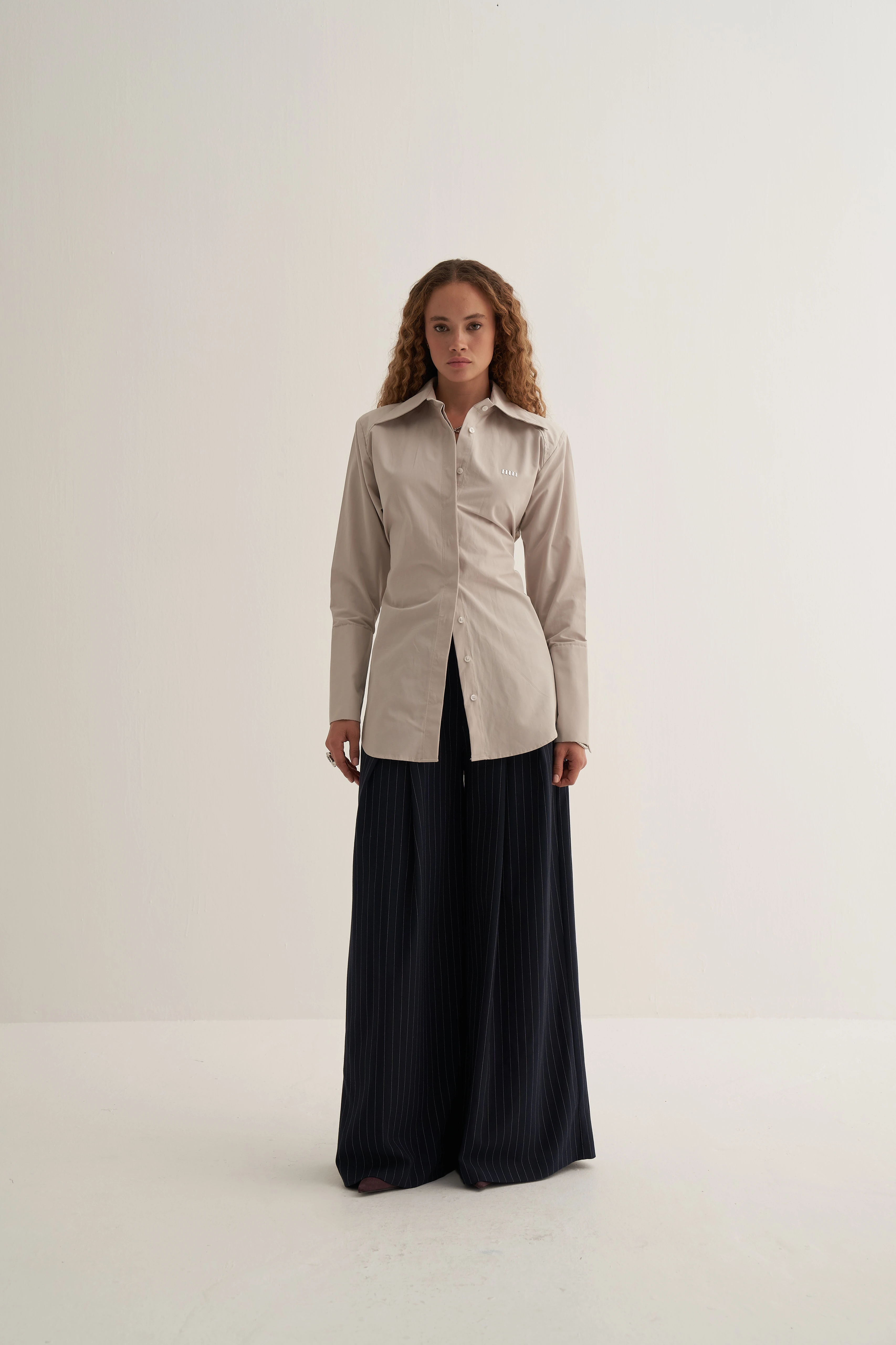 Taş Rengi Vatkalı Bağlamalı  Gömlek