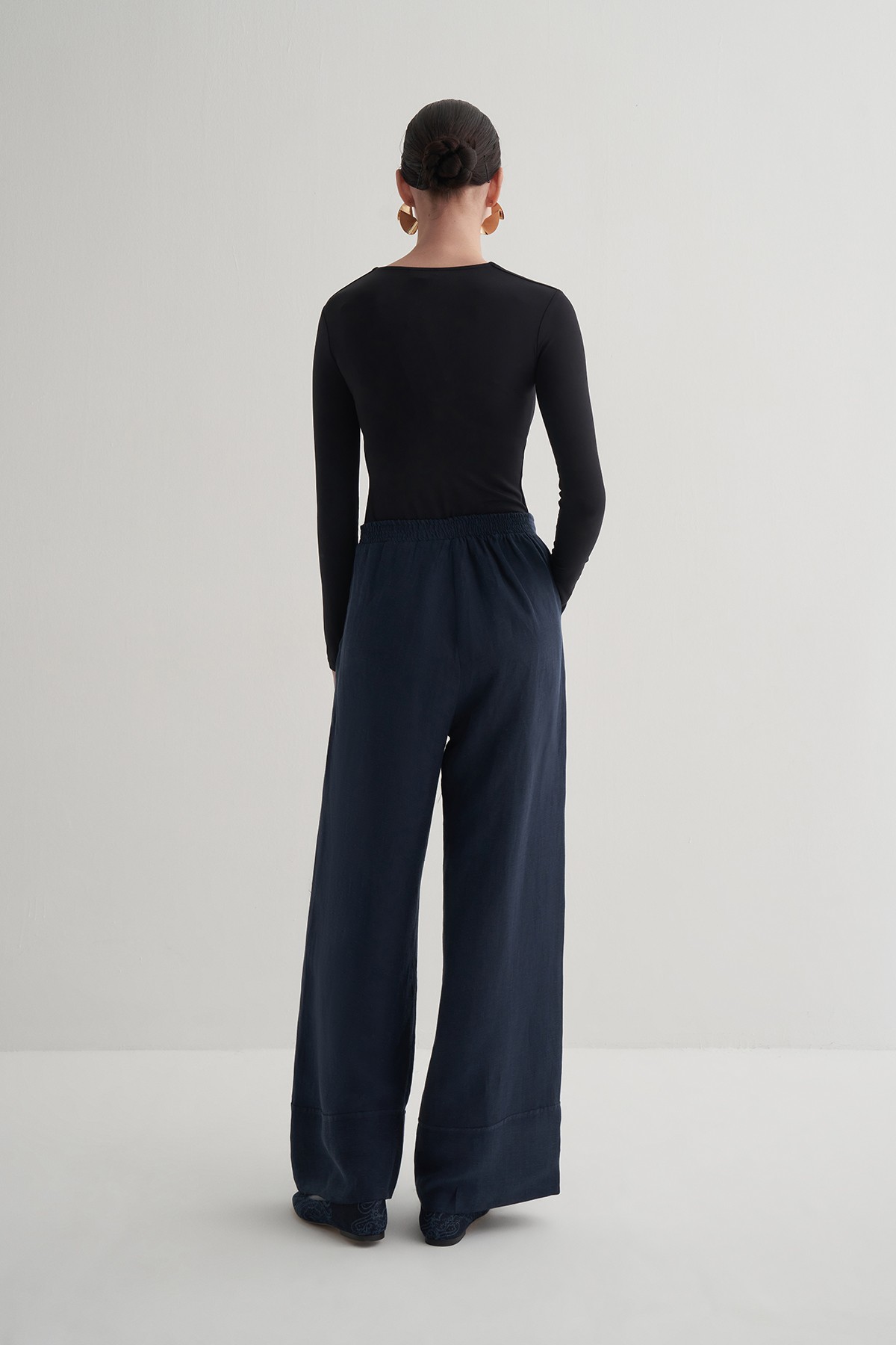 Lacivert Cupro Keten Pantolon