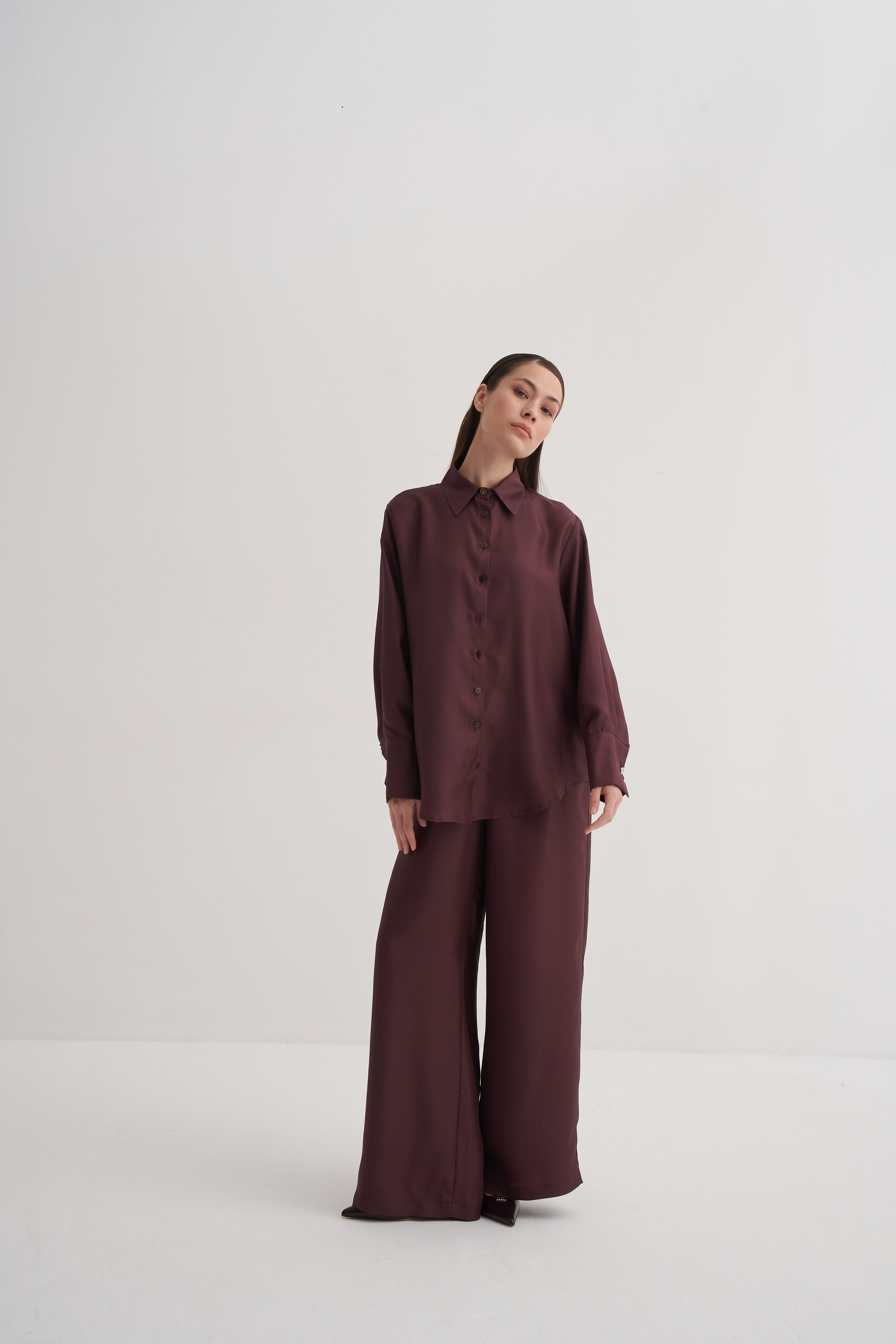 Bordo Twill İpek Pantolon