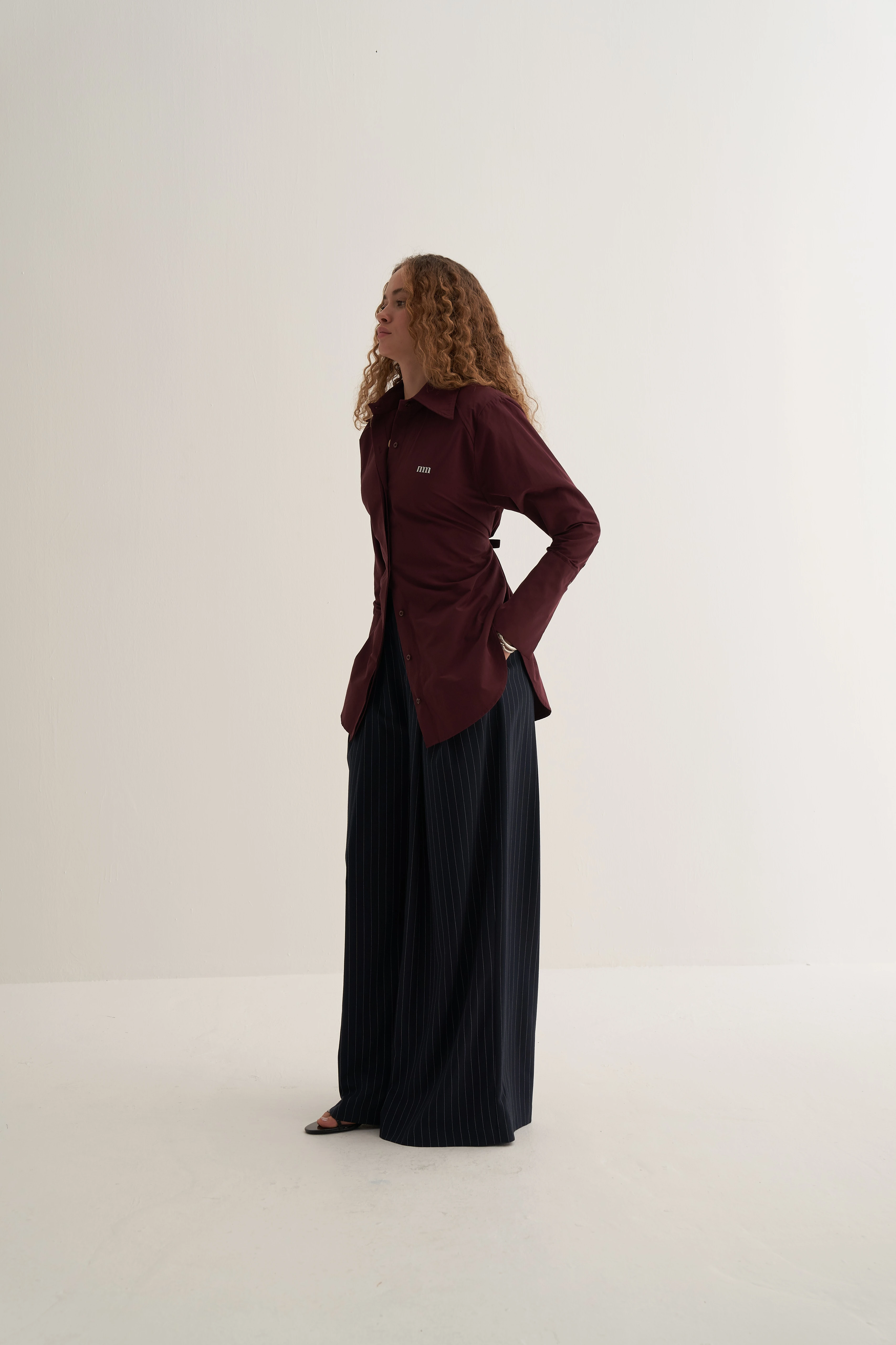 Bordo Vatkalı Bağlamalı Gömlek