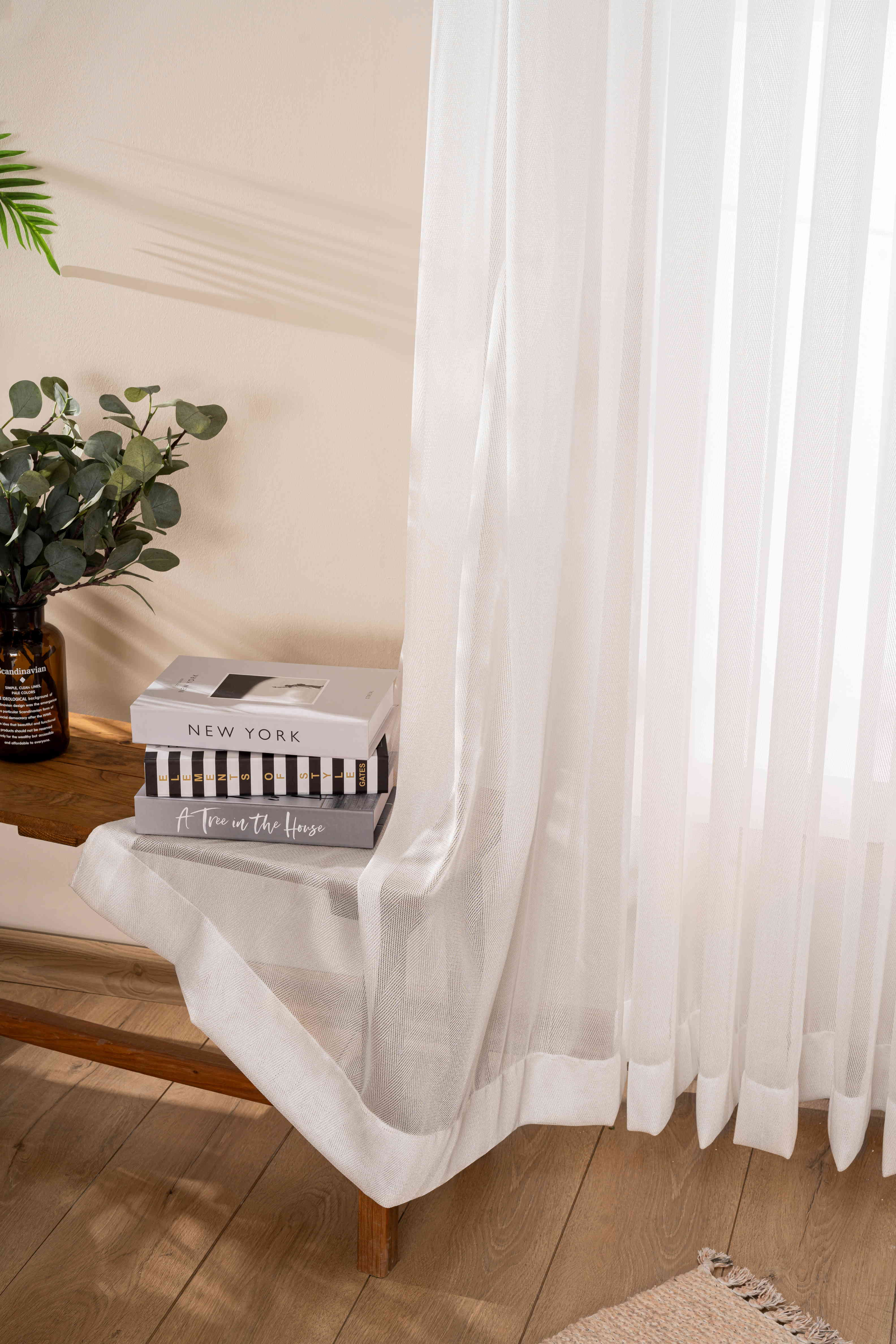 White Linen Herringbone Café Curtains – Triple Pleated Sheer Voile Panels | Custom Made Minimalist Drapery for Living Room & Bedroom