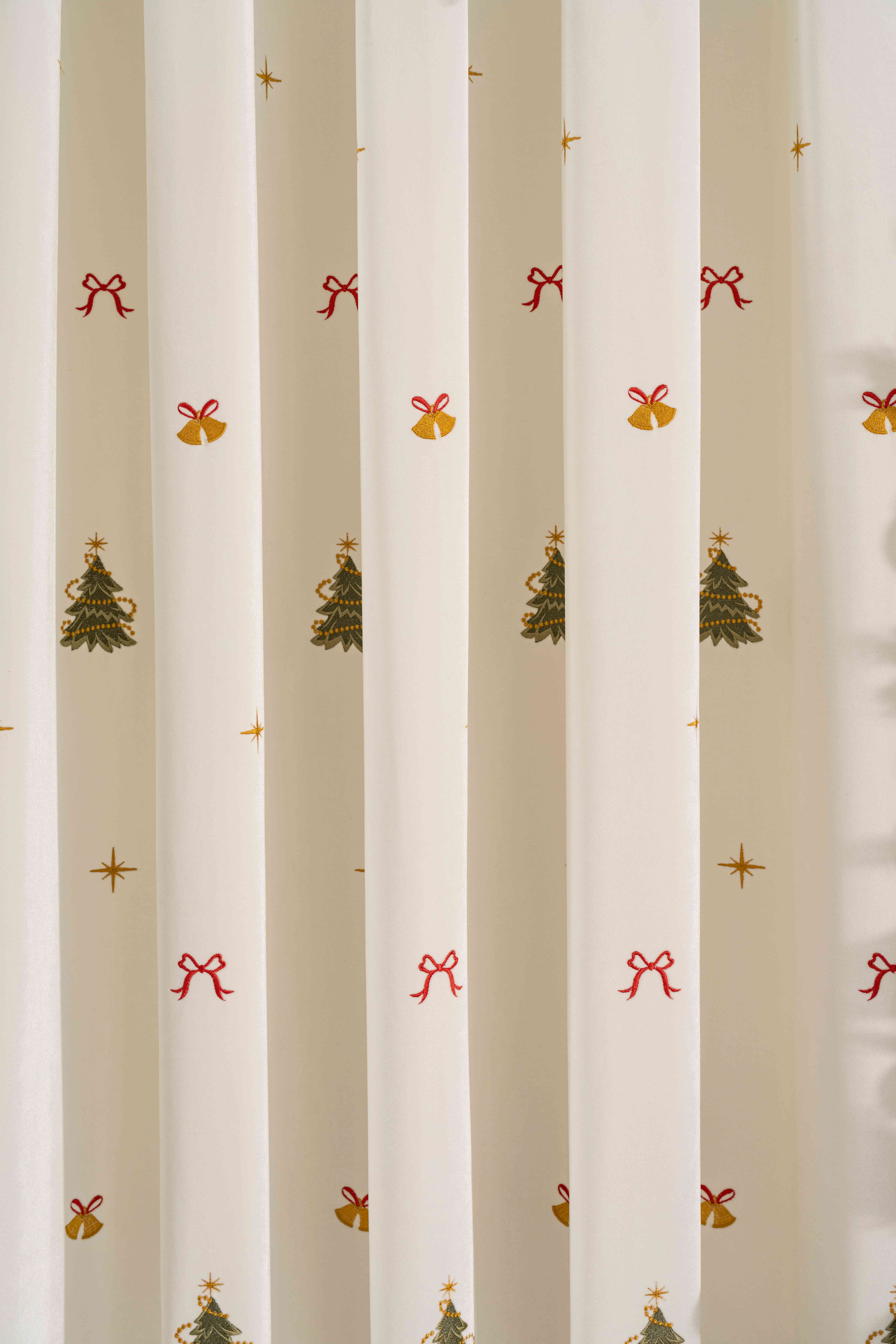 Christmas Curtain Scandinavian Embroidered Tree Drapery, Minimalist Holiday Festive Winter Decor, Xmas Window Panels-Penohomedecor