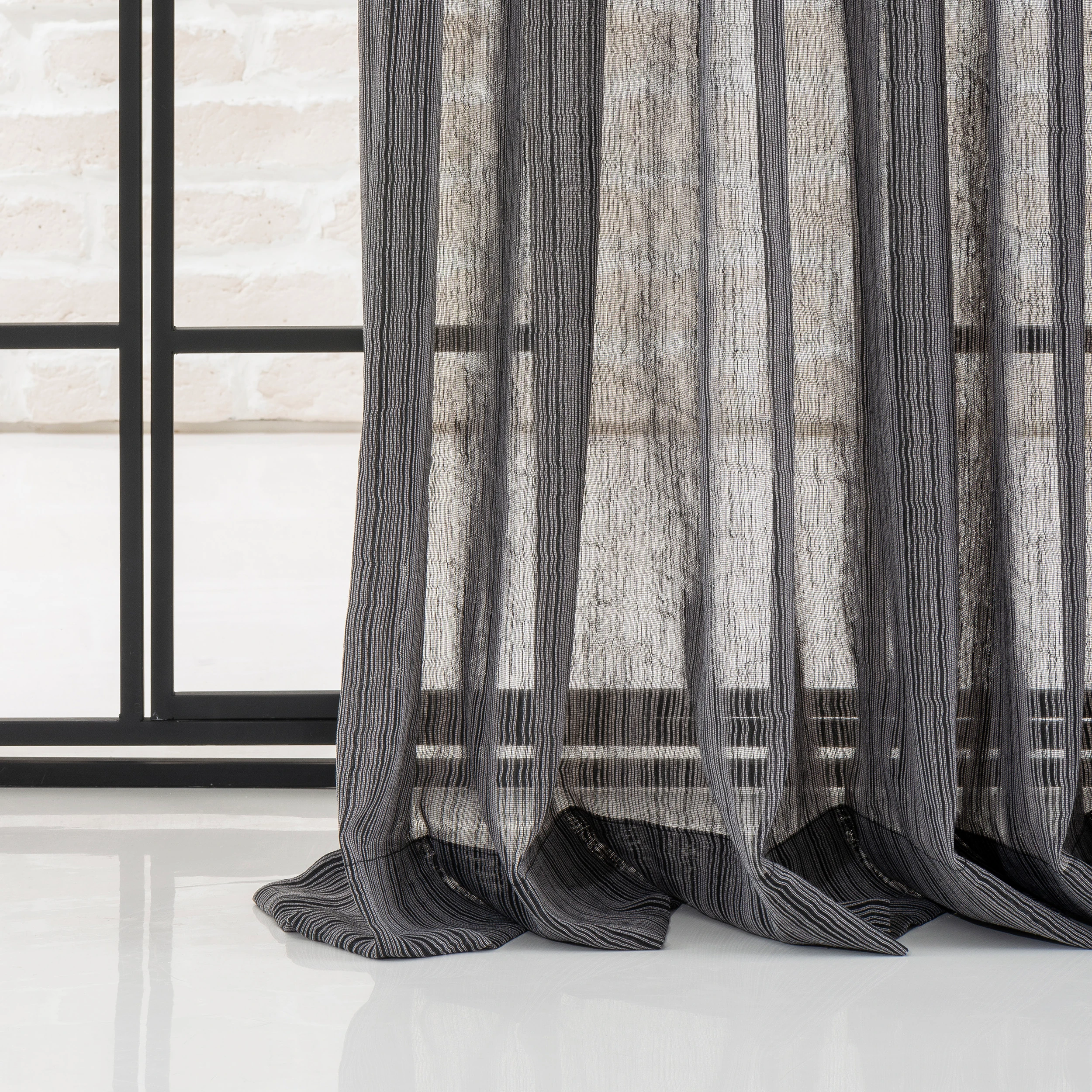 Striped Black Sheer Linen Curtains – High-Quality Light Filtering Drapes | Modern Living Room & Bedroom Window Panels