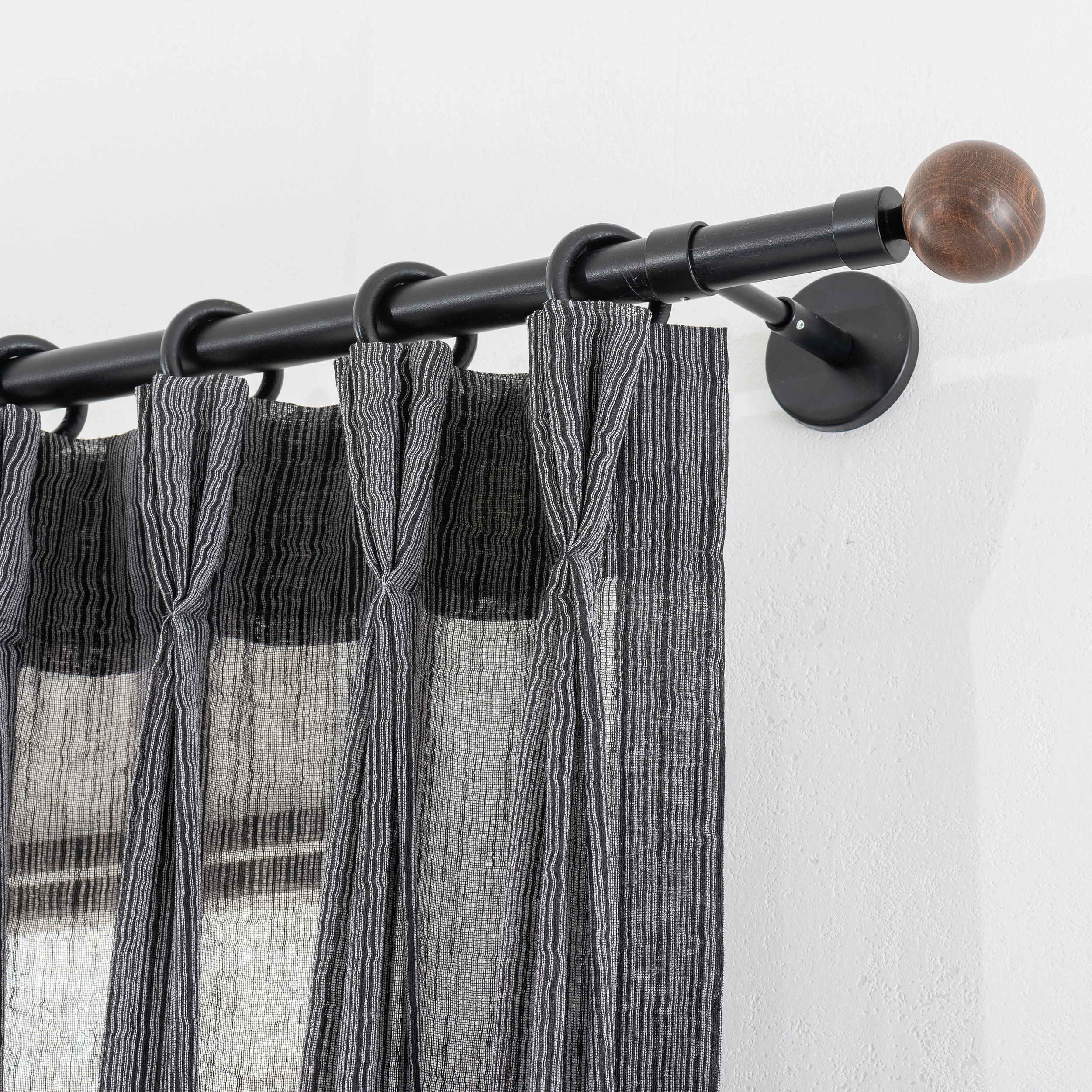 Striped Black Sheer Linen Curtains – High-Quality Light Filtering Drapes | Modern Living Room & Bedroom Window Panels