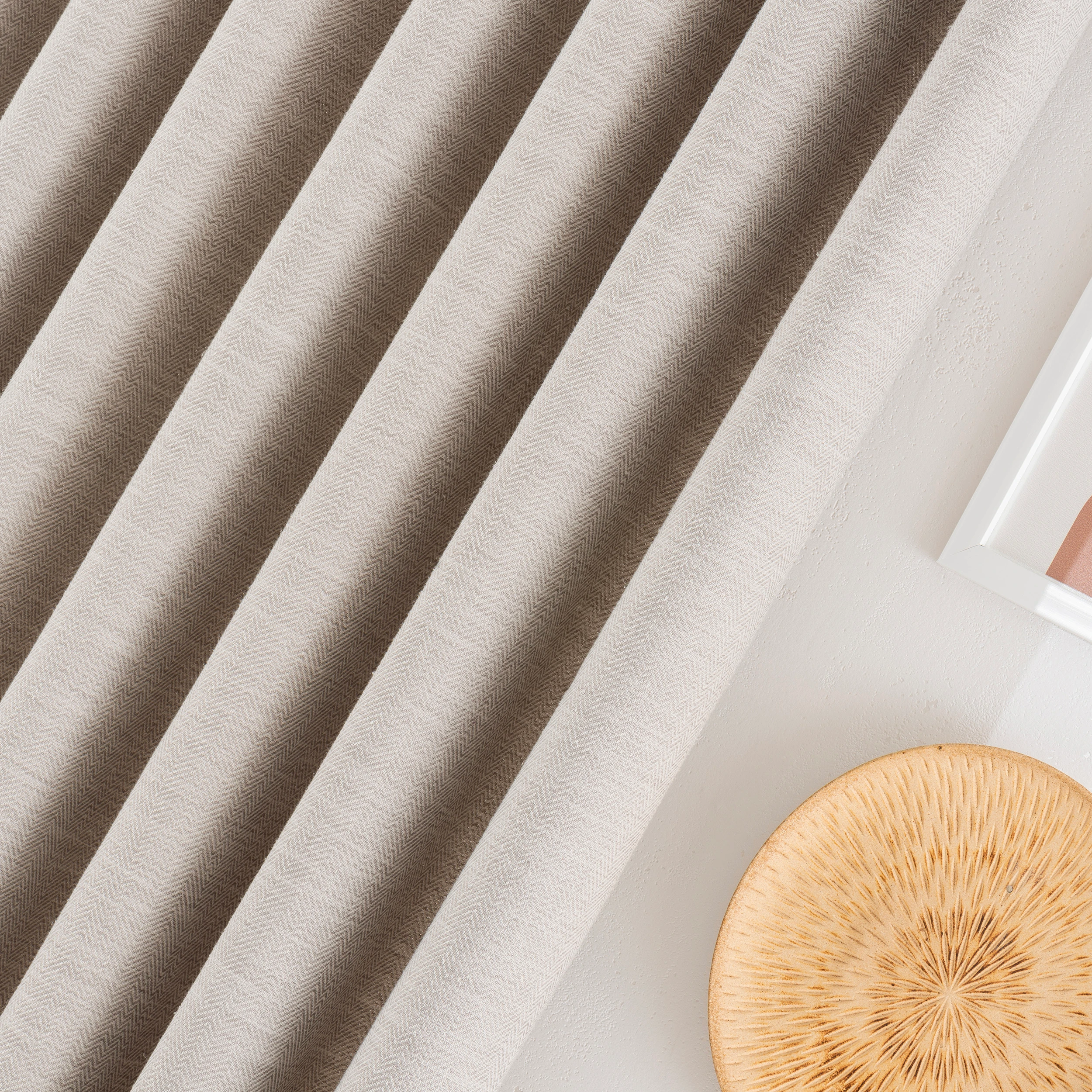 Herringbone Cotton Curtains – Extra Wide Linen-Look Drapery Panels | Custom Size Window Treatments for Modern Home Decor