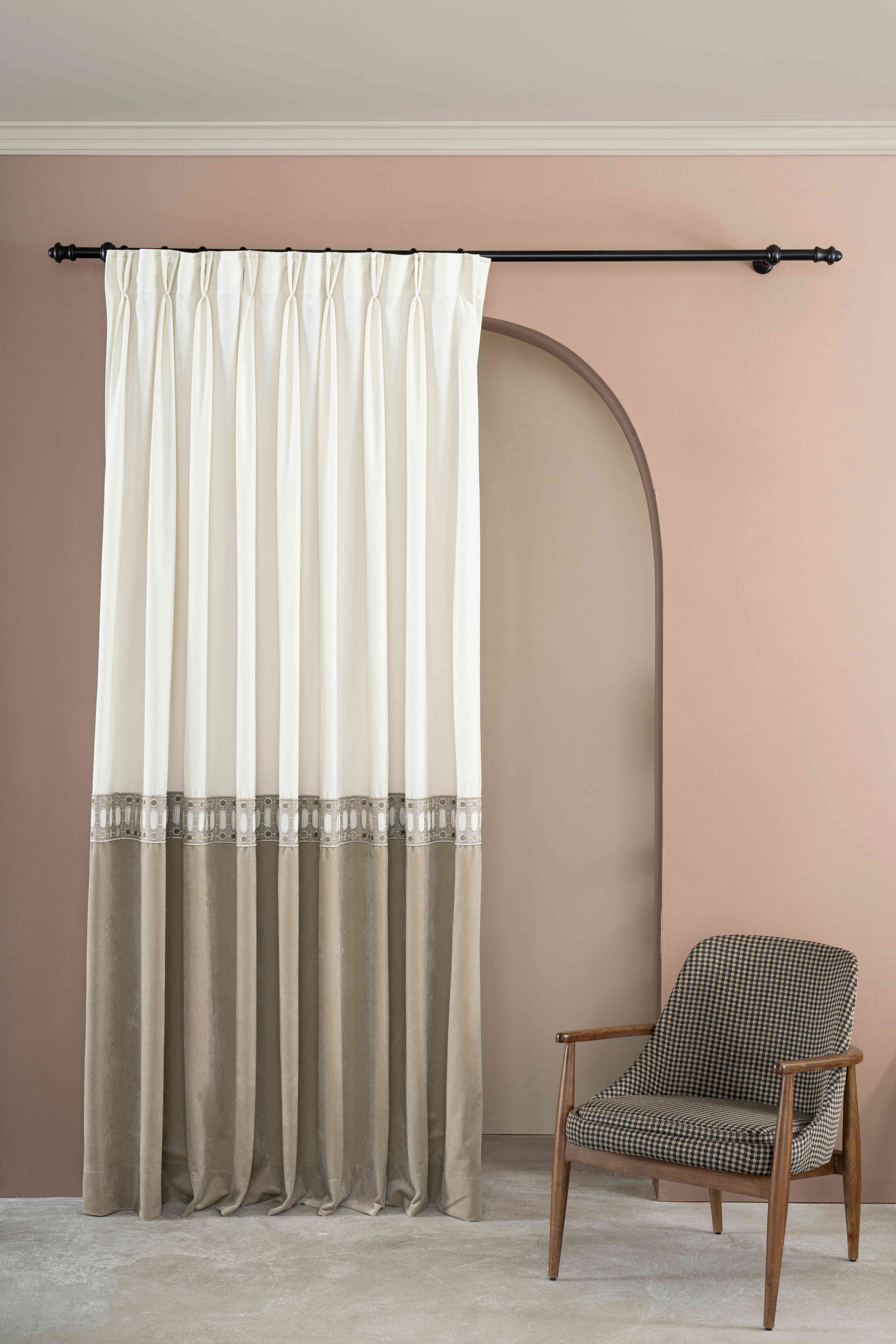 Linen Luxury Bohemian Color Block Curtain Panels,Custom Size Drapes for Living Room & Bedrooms
