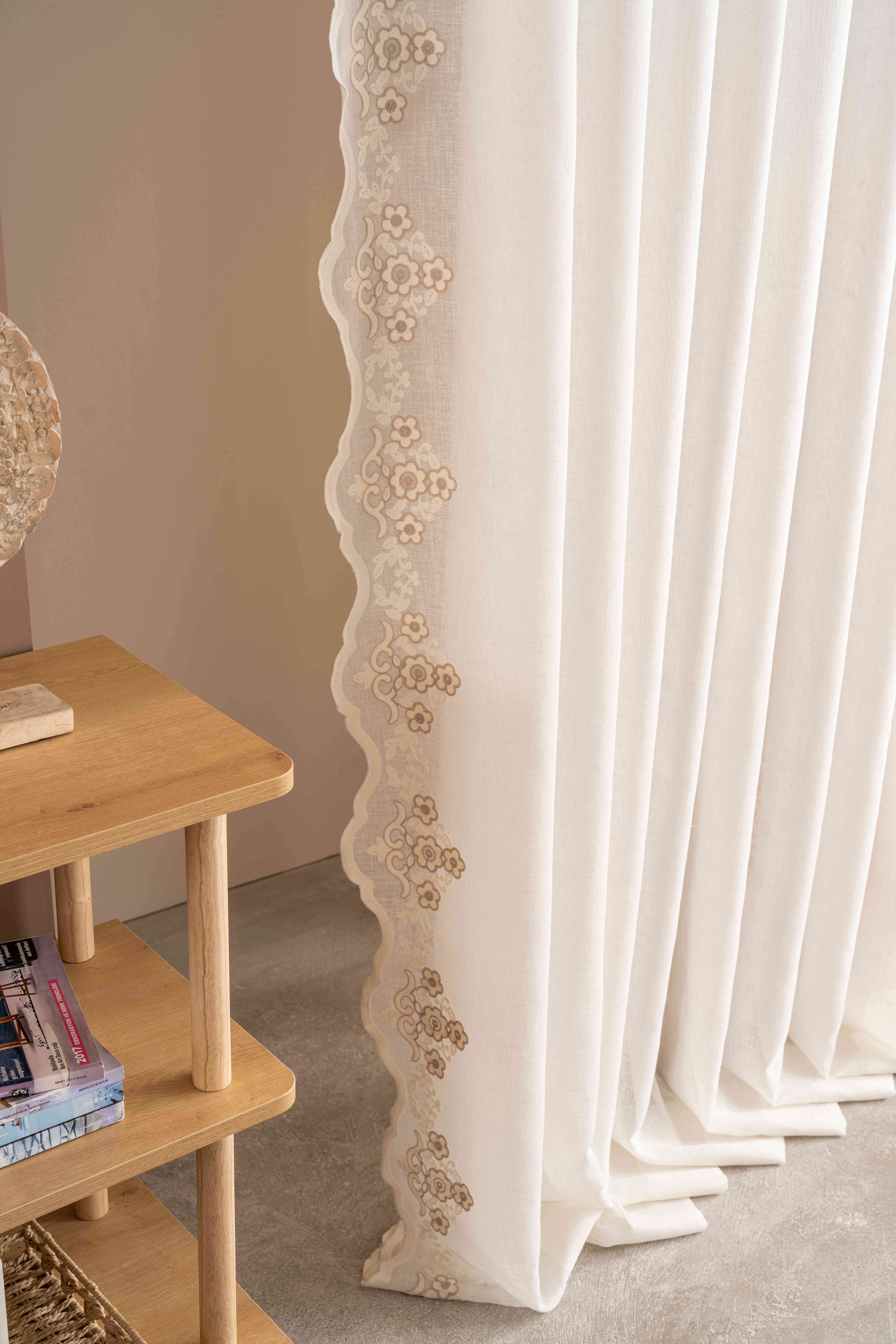 Double Pinch Pleated Floral Natural Luxury Curtains Hand Made Linen Boho Design 3 Colours Extra Long Custom Minimalist Curtain for Living Room And Cafe Curtains.