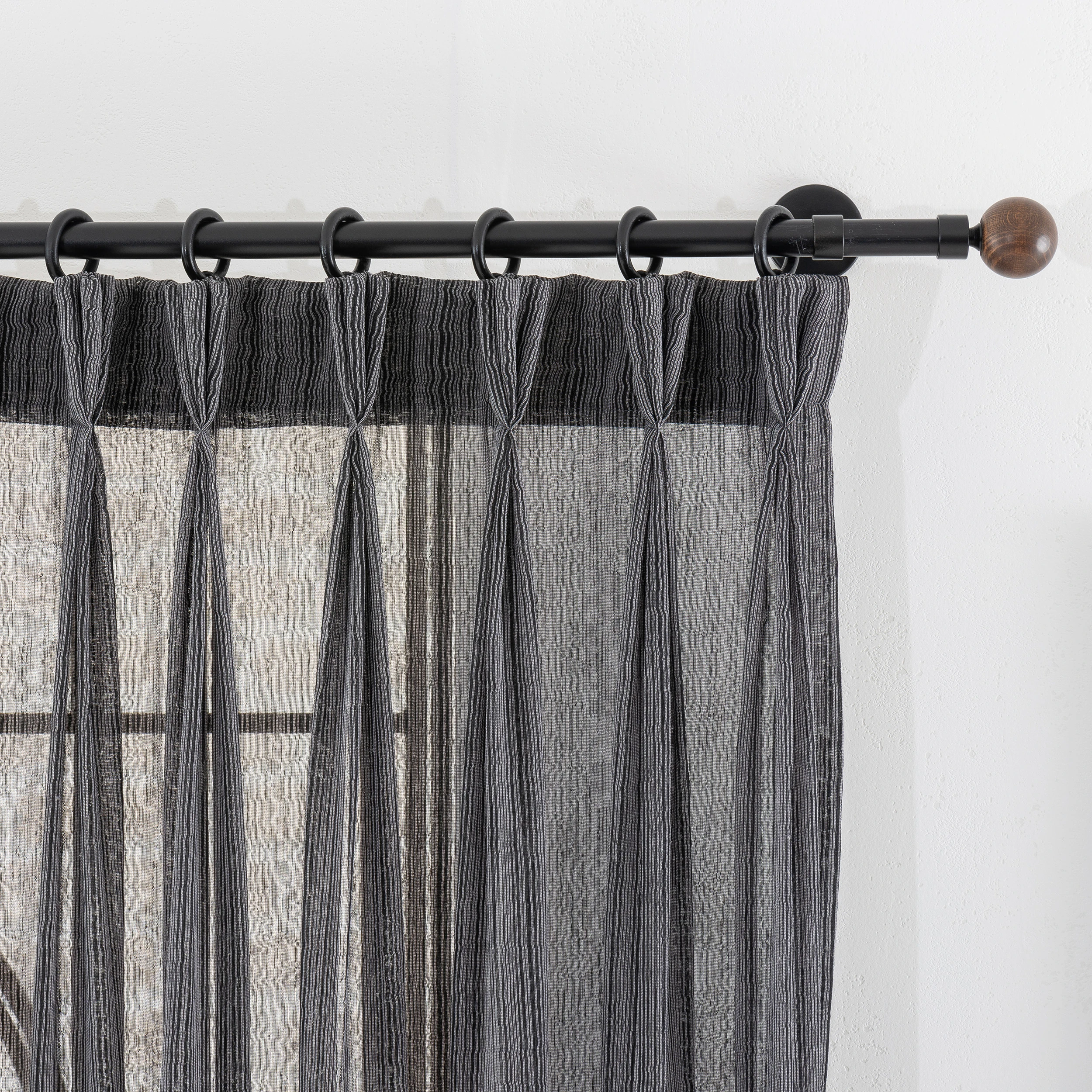 Striped Black Sheer Linen Curtains – High-Quality Light Filtering Drapes | Modern Living Room & Bedroom Window Panels