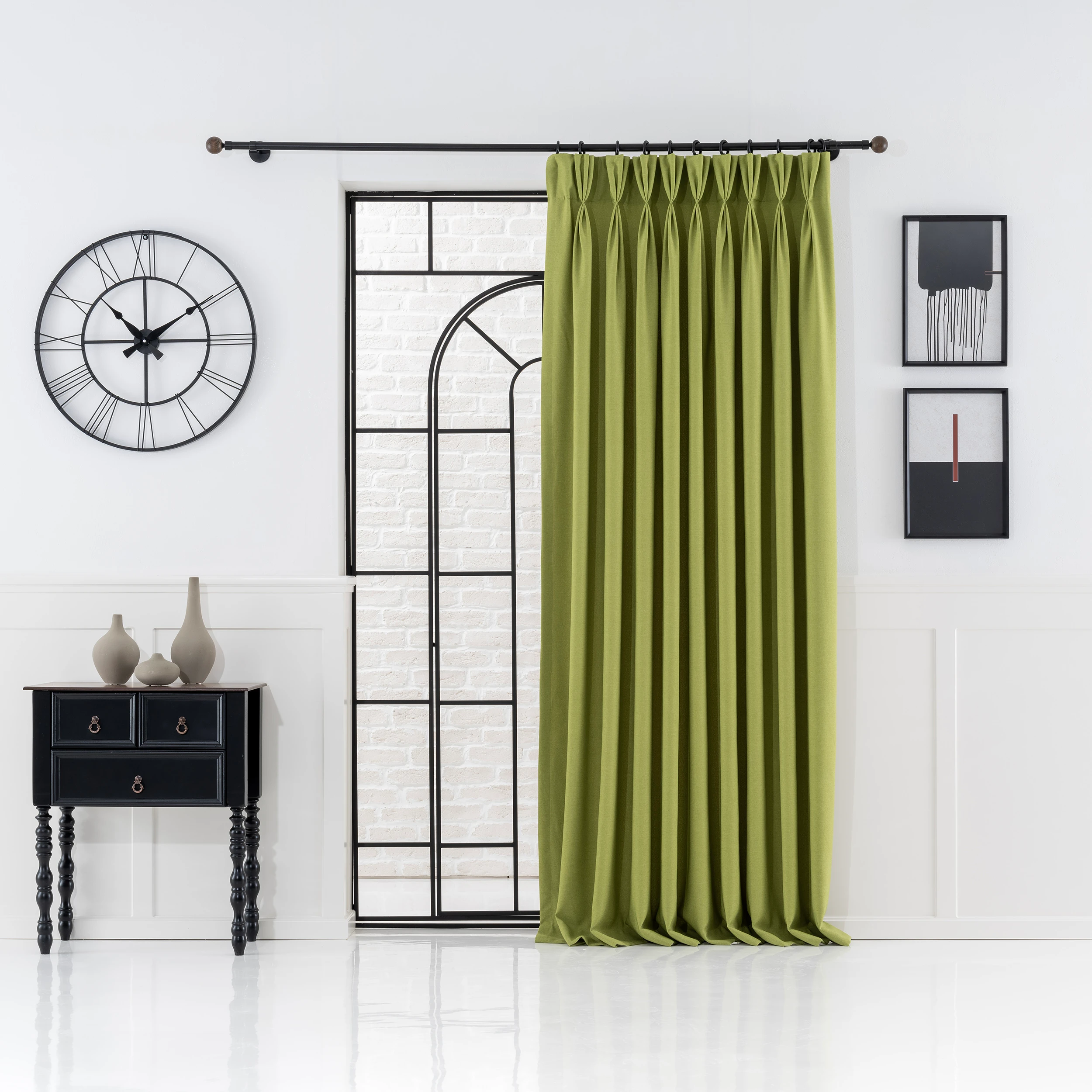 Triple Green French Pleat Linen Curtains 18 Colors. Custom Luxury Drapes for Living Room And Bedroom