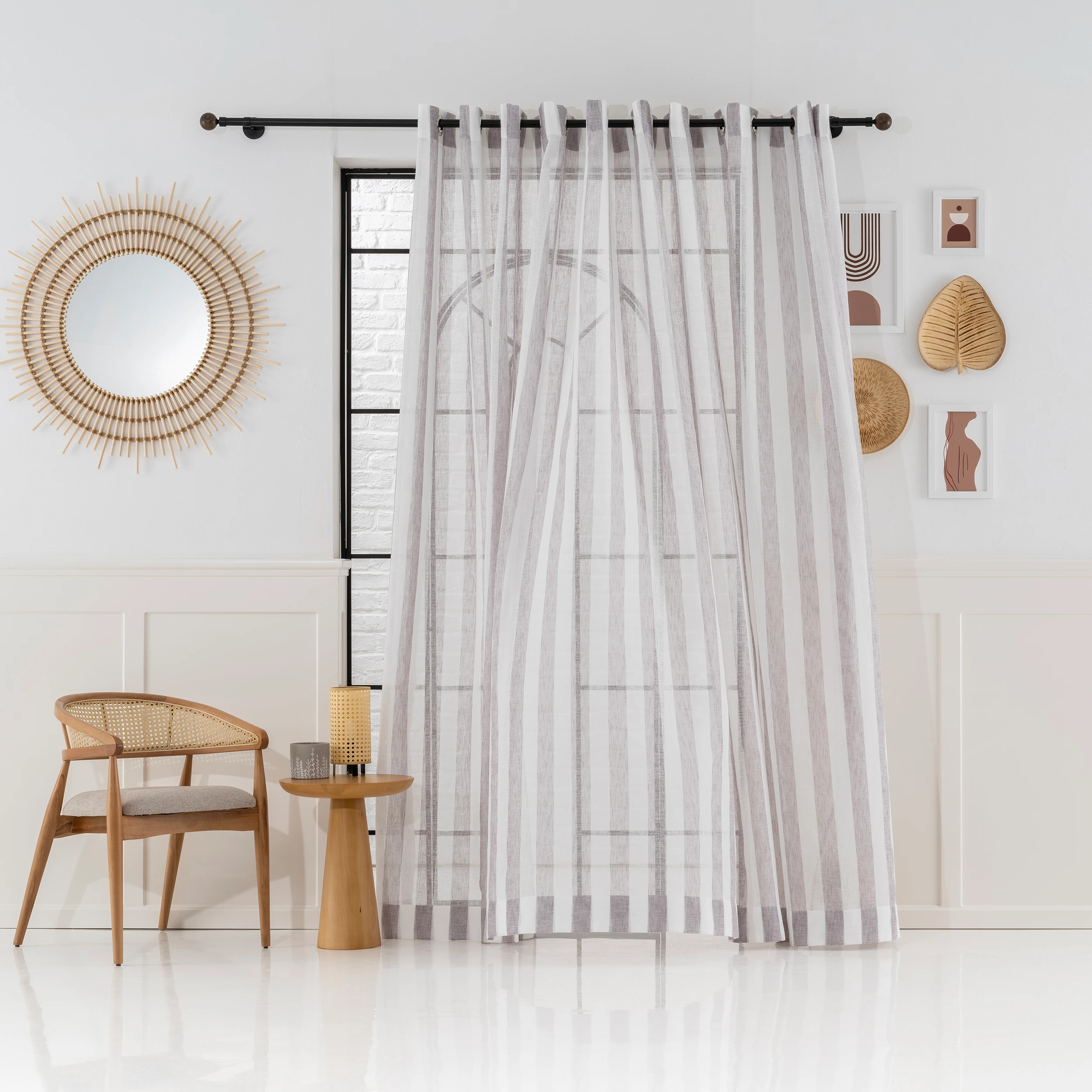 Striped Custom Linen Curtains – 6 Colors | Back Tab & Hook & Ring Drapery Panels for Modern Living Room Decor