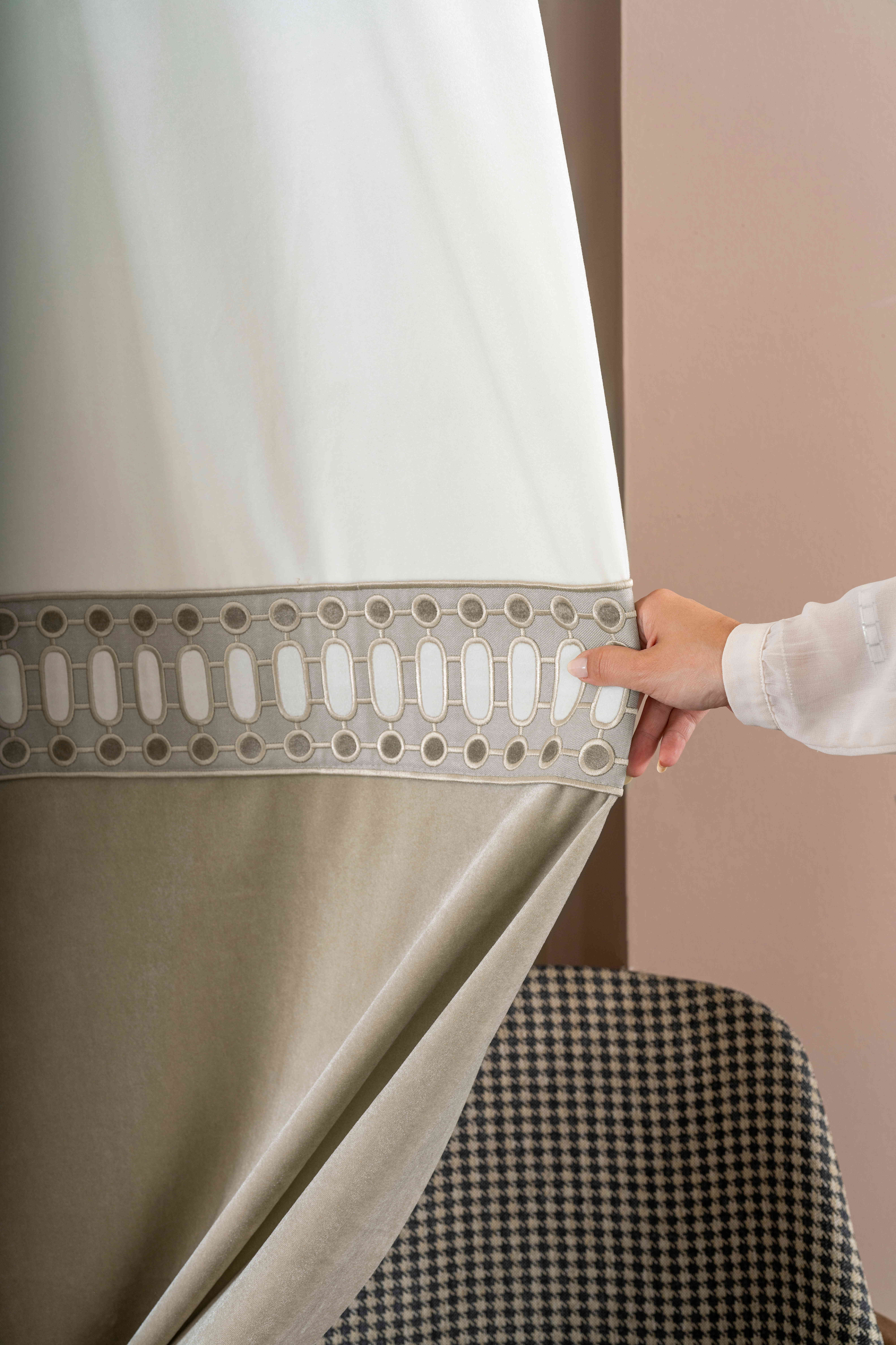 Linen Luxury Bohemian Color Block Curtain Panels,Custom Size Drapes for Living Room & Bedrooms