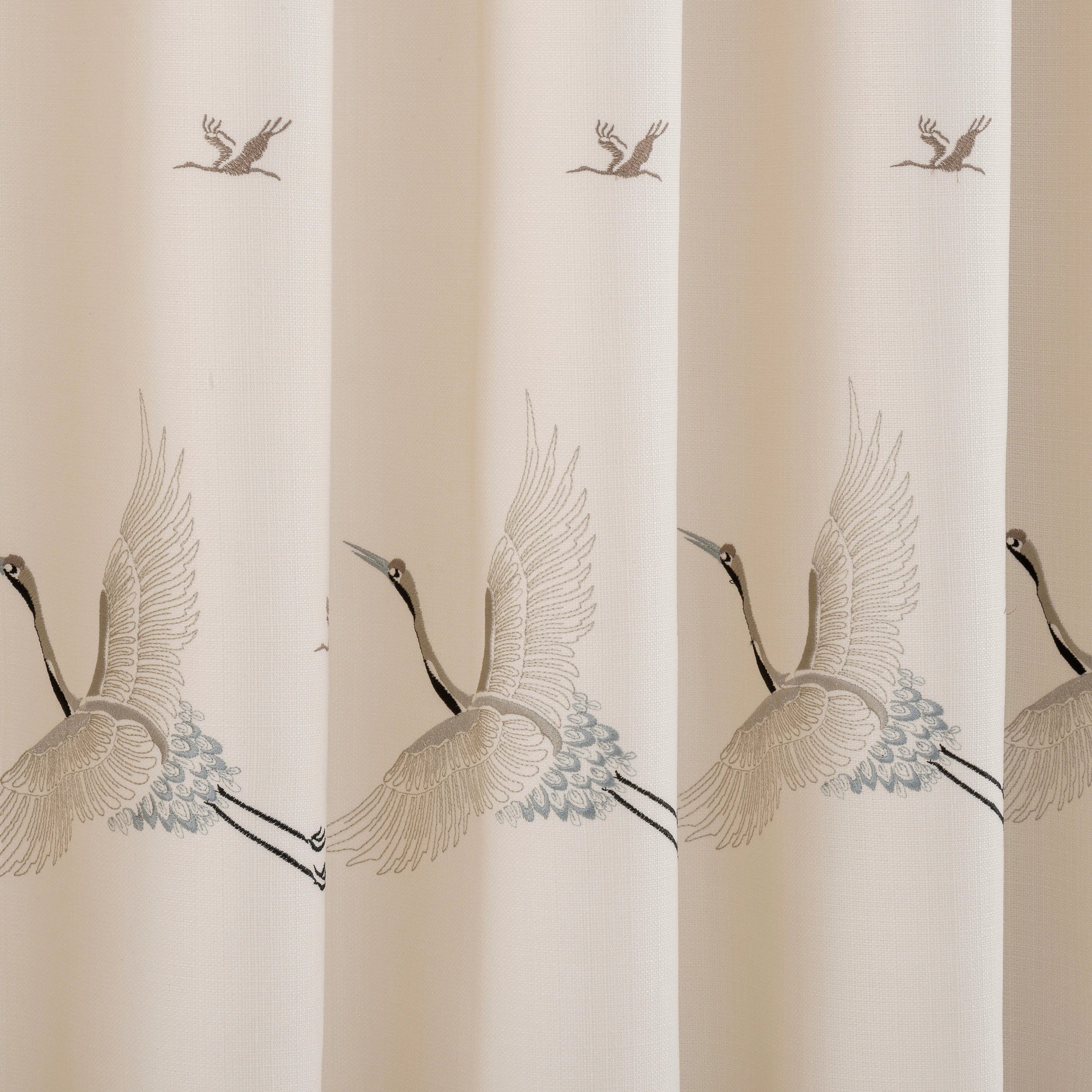 Bird Embroidered Curtains, White Curtains with Crane Bird Pattern, Custom Curtains, Living room, and Bedroom And Shower Curtain Panels.