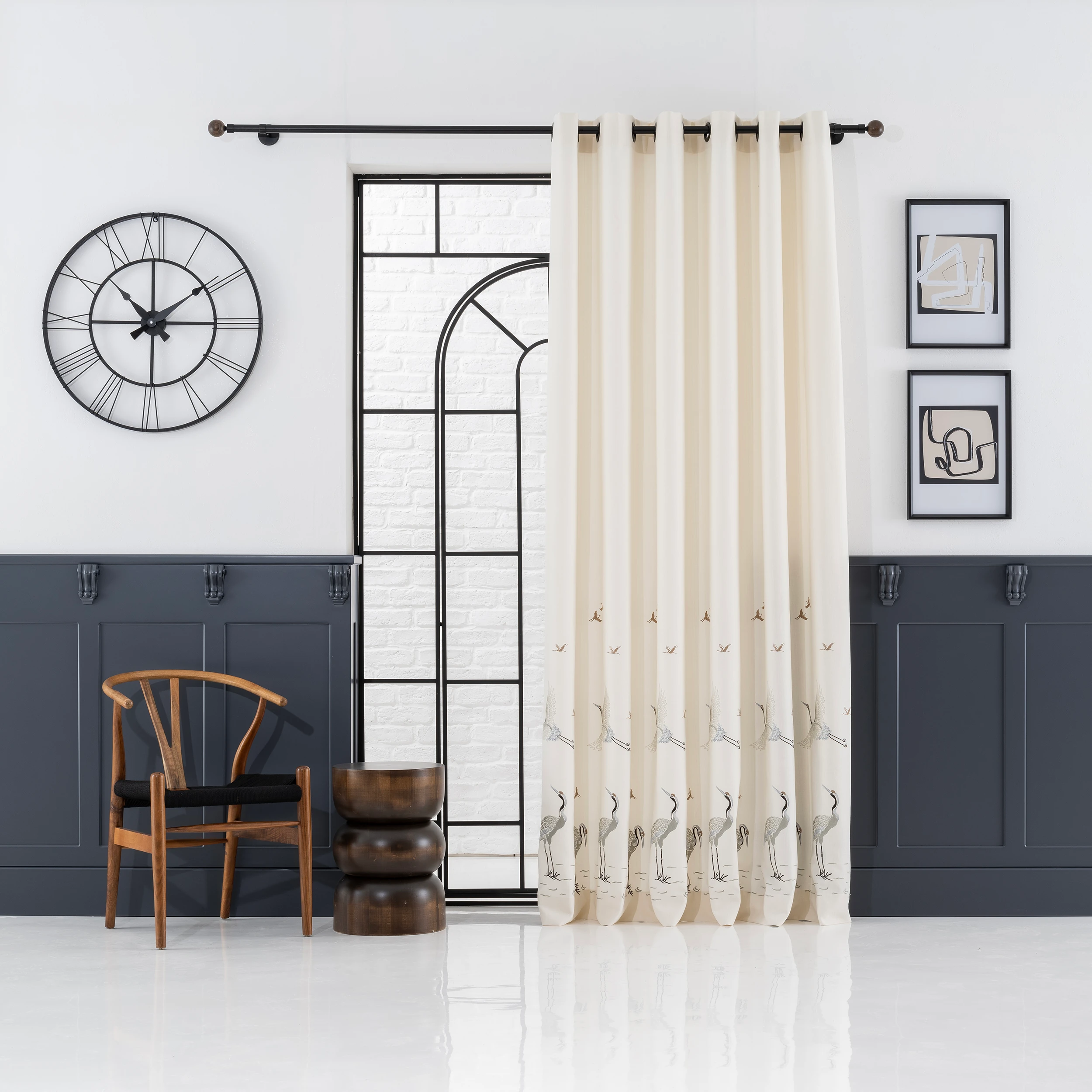 Bird Embroidered Curtains, White Curtains with Crane Bird Pattern, Custom Curtains, Living room, and Bedroom And Shower Curtain Panels.