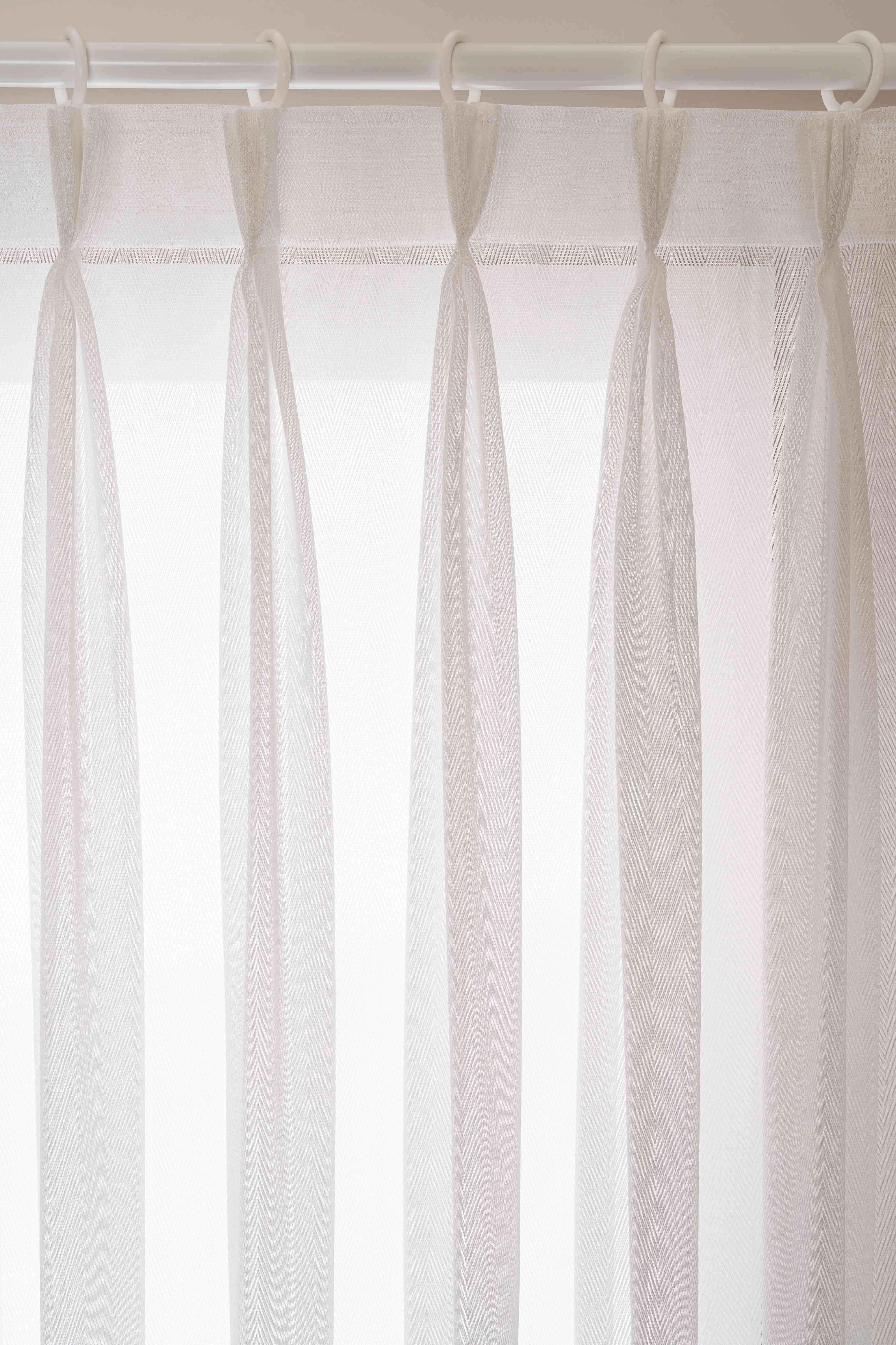 White Linen Herringbone Café Curtains – Triple Pleated Sheer Voile Panels | Custom Made Minimalist Drapery for Living Room & Bedroom