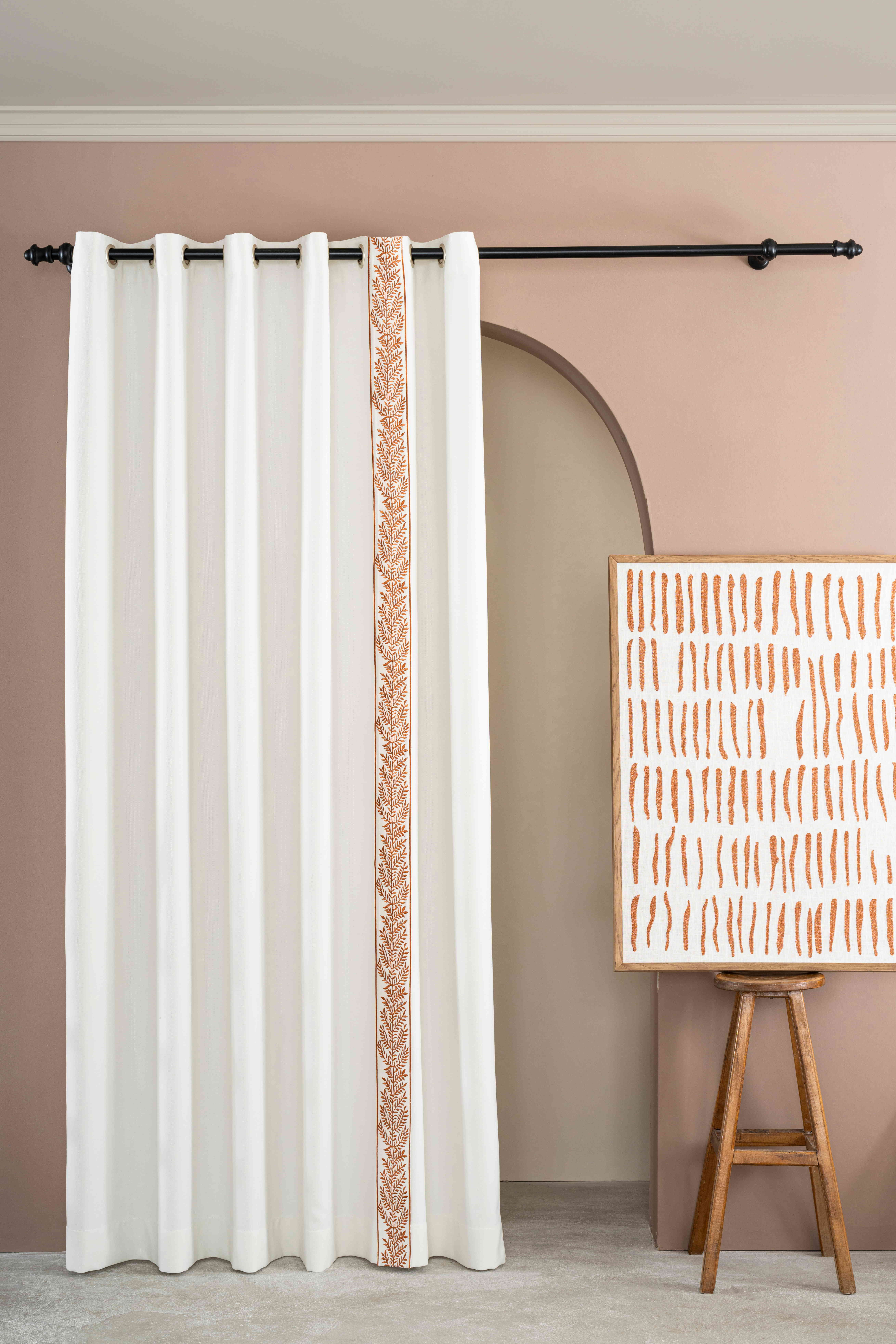 Border Embroidered Linen Curtains – Grommet Top Custom Drapery Panels | Luxury Linen Window Treatments for Living Room & Bedroom