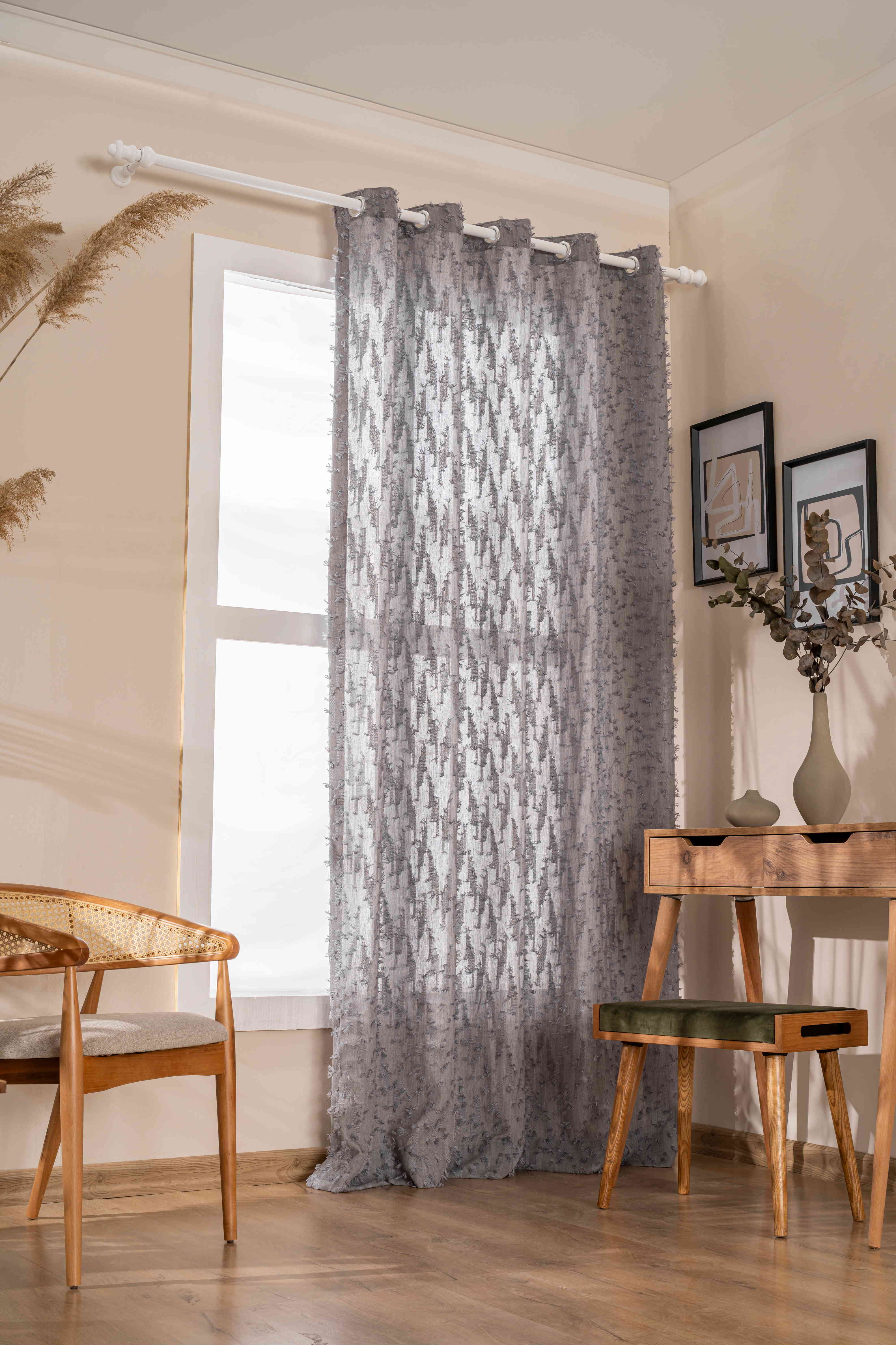 Custom Linen Sheer Curtains – Boho Stripe Panels with Fringe | Light & Airy Sheer Drapes for Modern Bohemian Home Decor