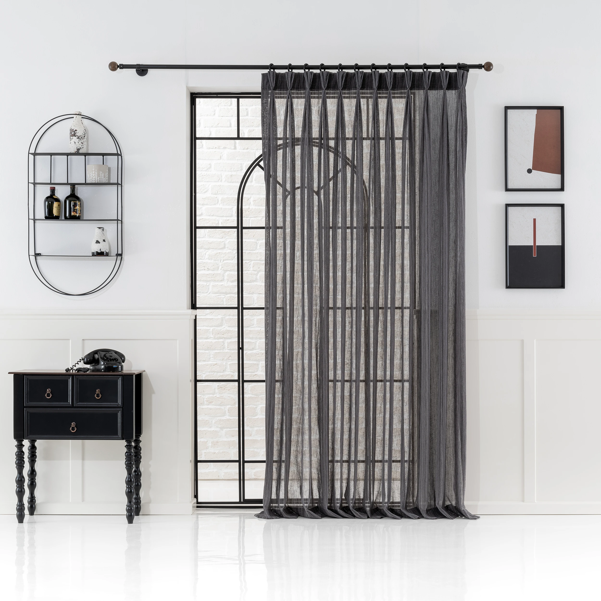 Striped Black Sheer Linen Curtains – High-Quality Light Filtering Drapes | Modern Living Room & Bedroom Window Panels