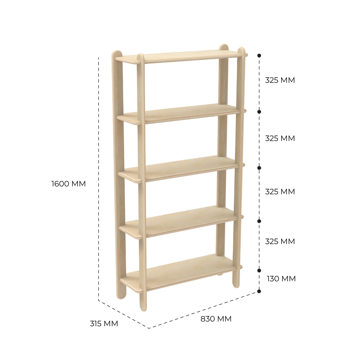 LEYA 5 Raflı Kontrplak Kitaplık 80 CM