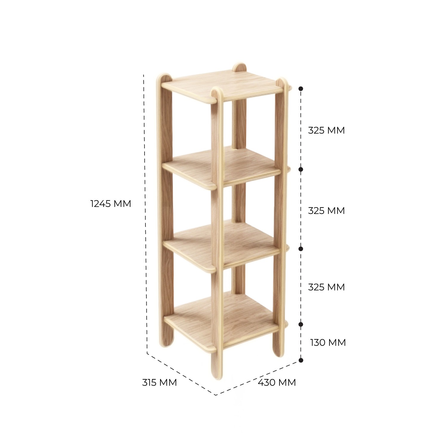 LEYA 4 Raflı Kontrplak Kitaplık 40 CM