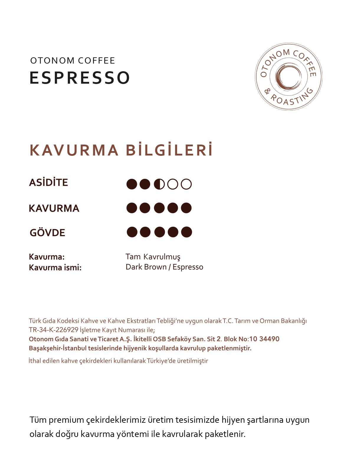 Otonom blend Espresso 1 kg Çekirdek