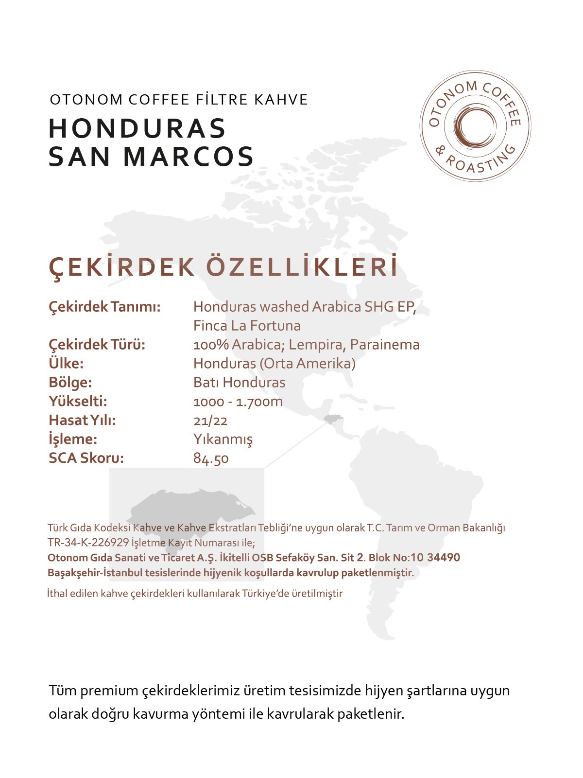 Honduras San Marcos 1 kg Çekirdek