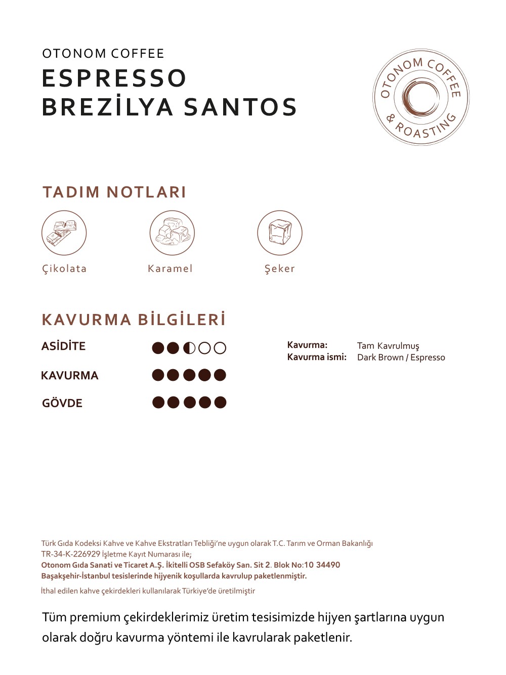 Brezilya Santos Single Origin Espresso 1 kg Çekirdek