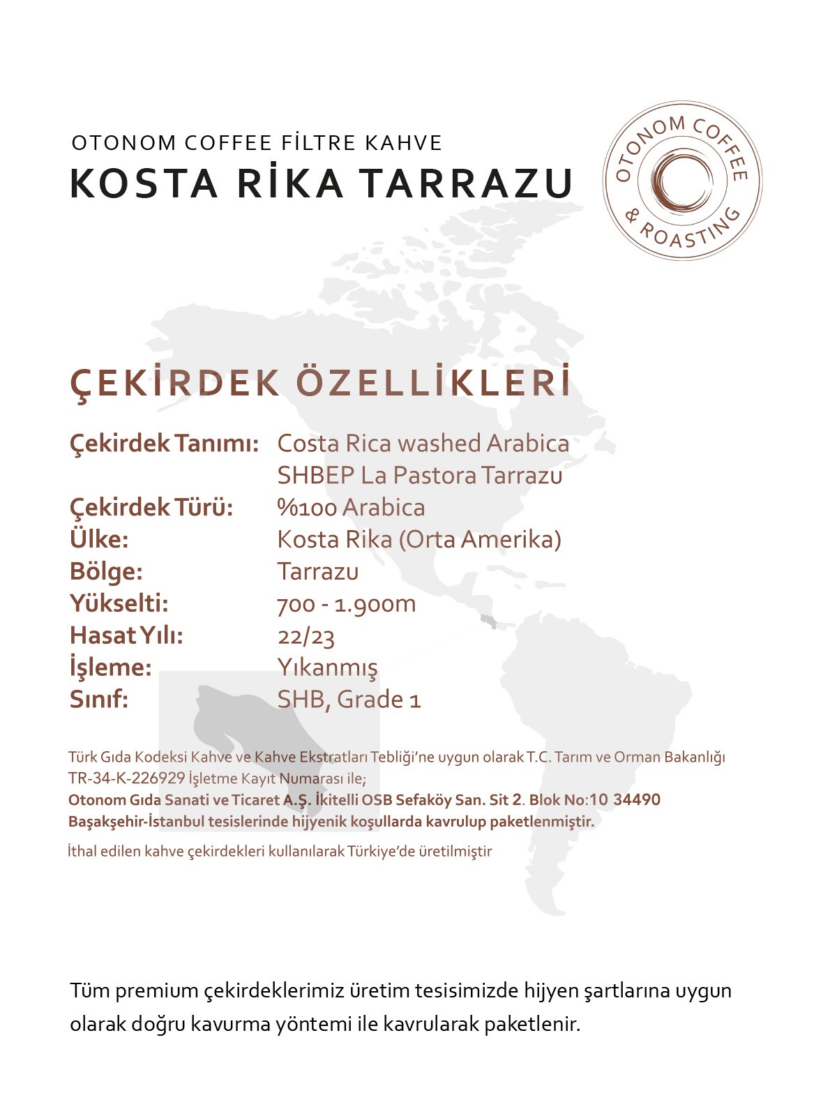 Kosta Rika Tarrazu Filtre kahve 250 gr