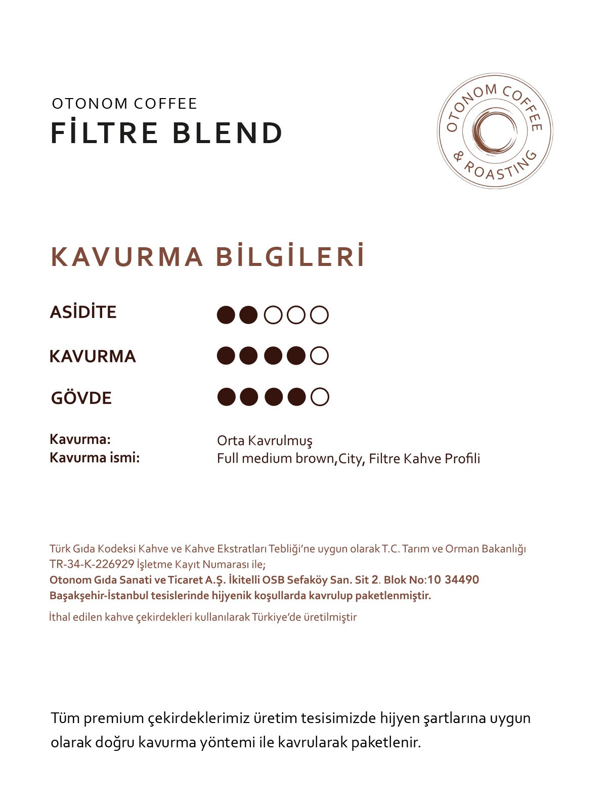 Otonom Blend Filtre Kahve 1 kg Çekirdek