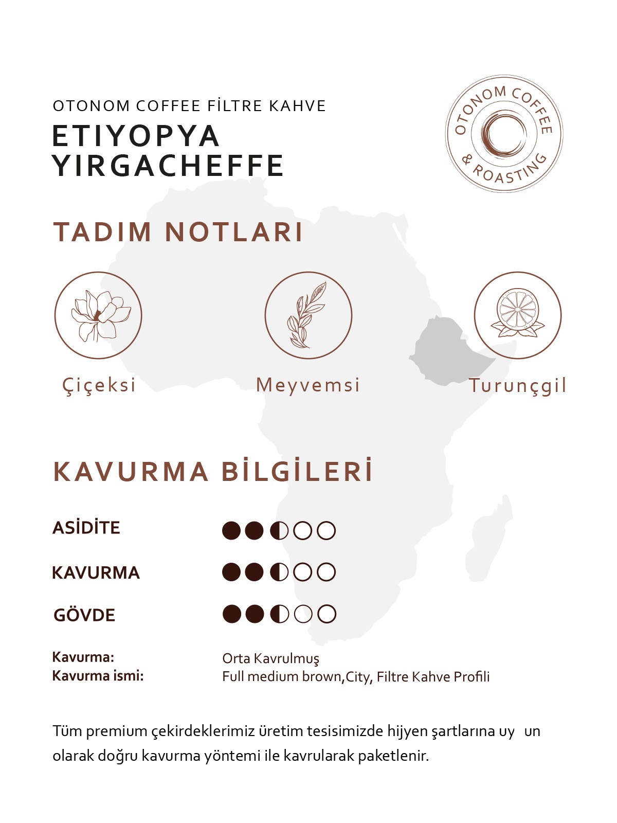 Etiyopya Yirgacheffe Filtre Kahve 1 kg Çekirdek